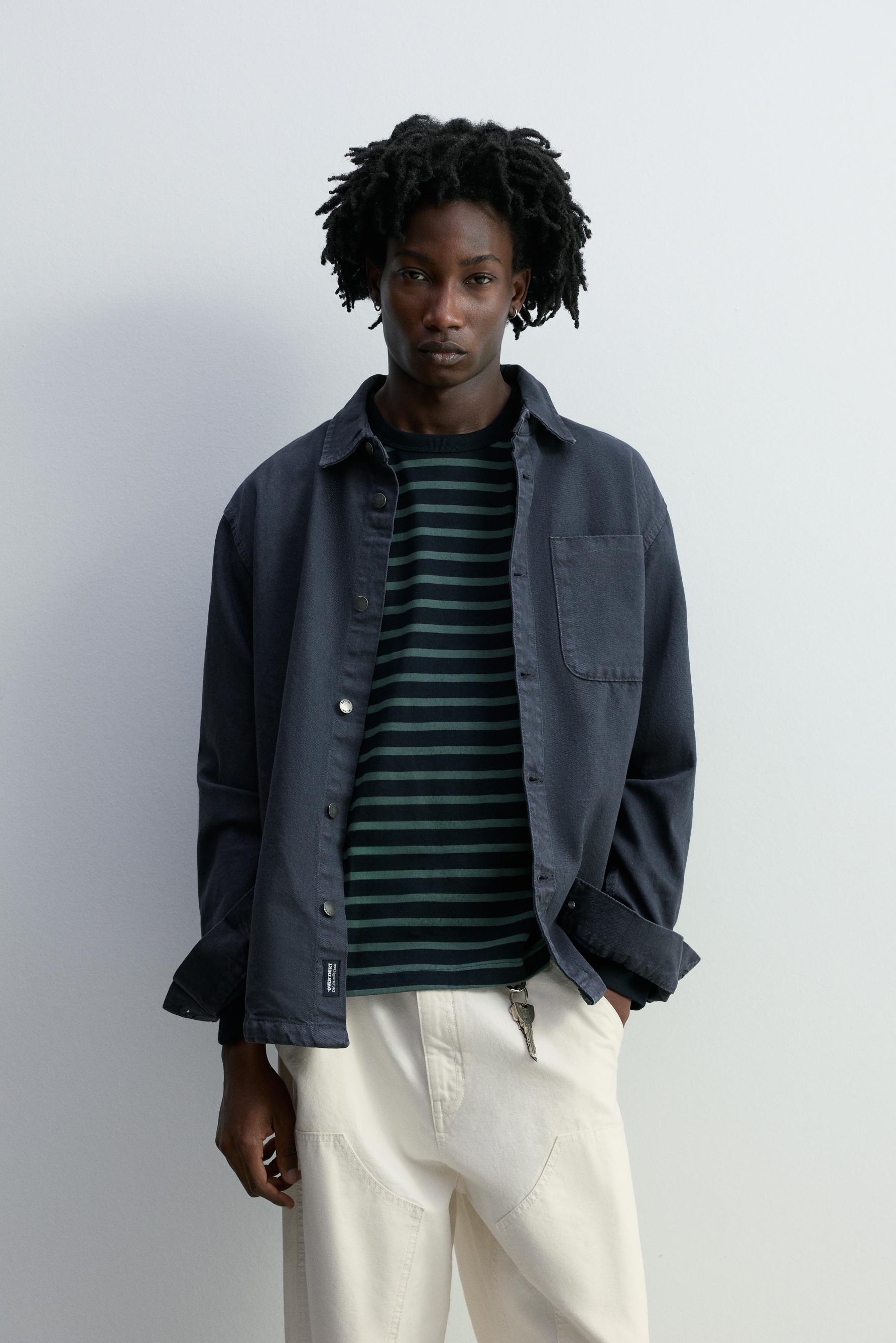 Denim overshirt with pocket — DARK NAVY