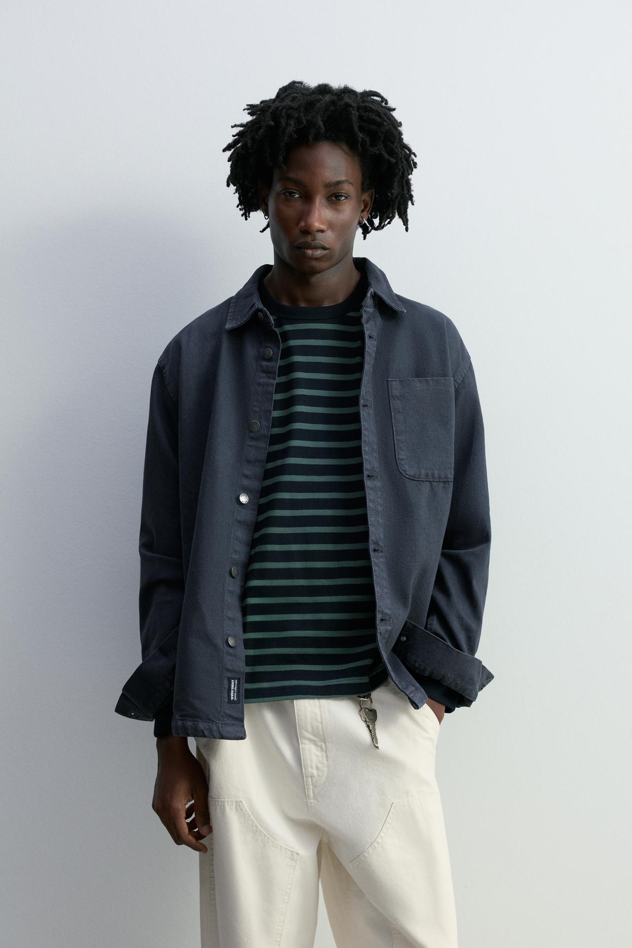 Denim overshirt with pocket — DARK NAVY