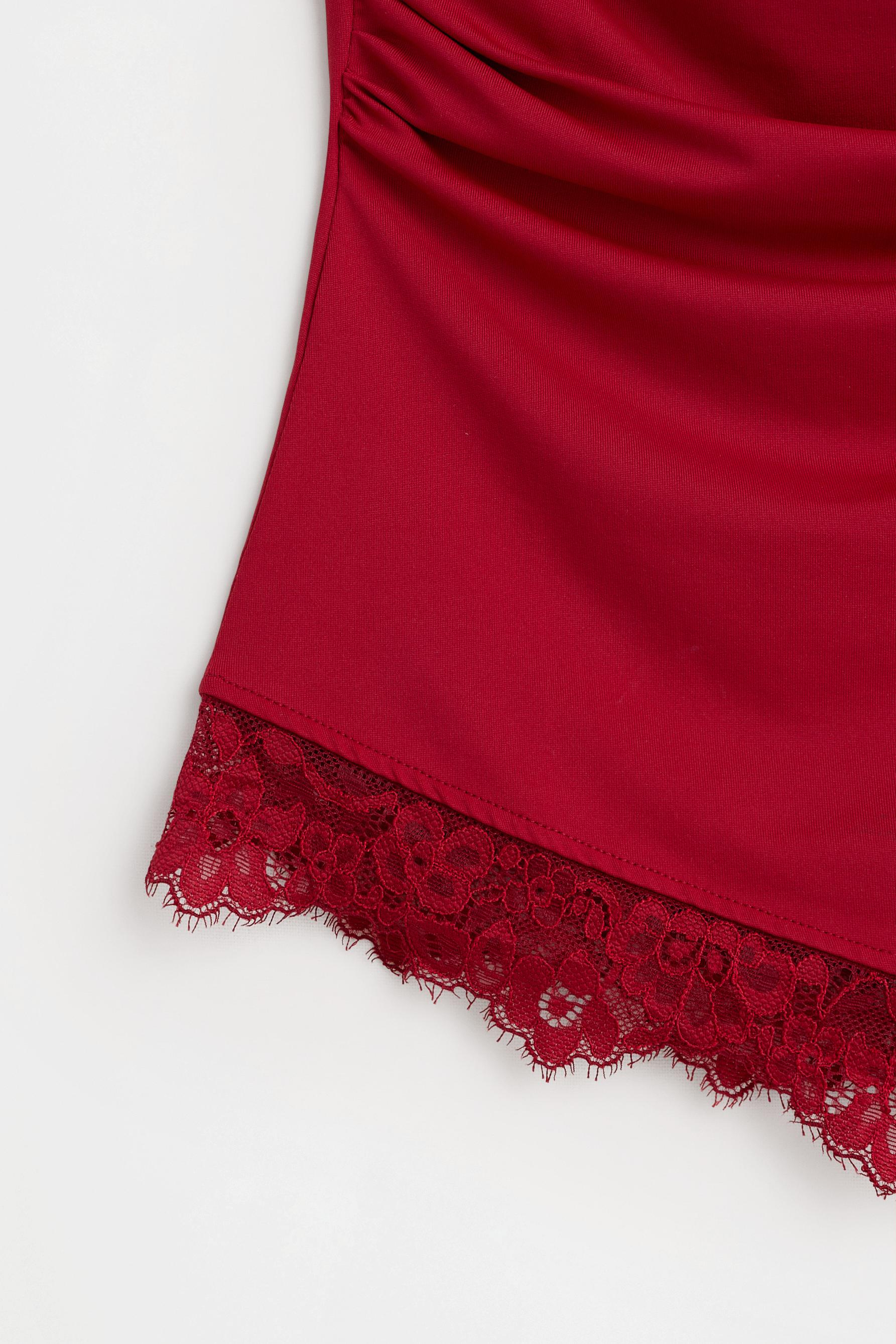 Asymmetric lace top — RED