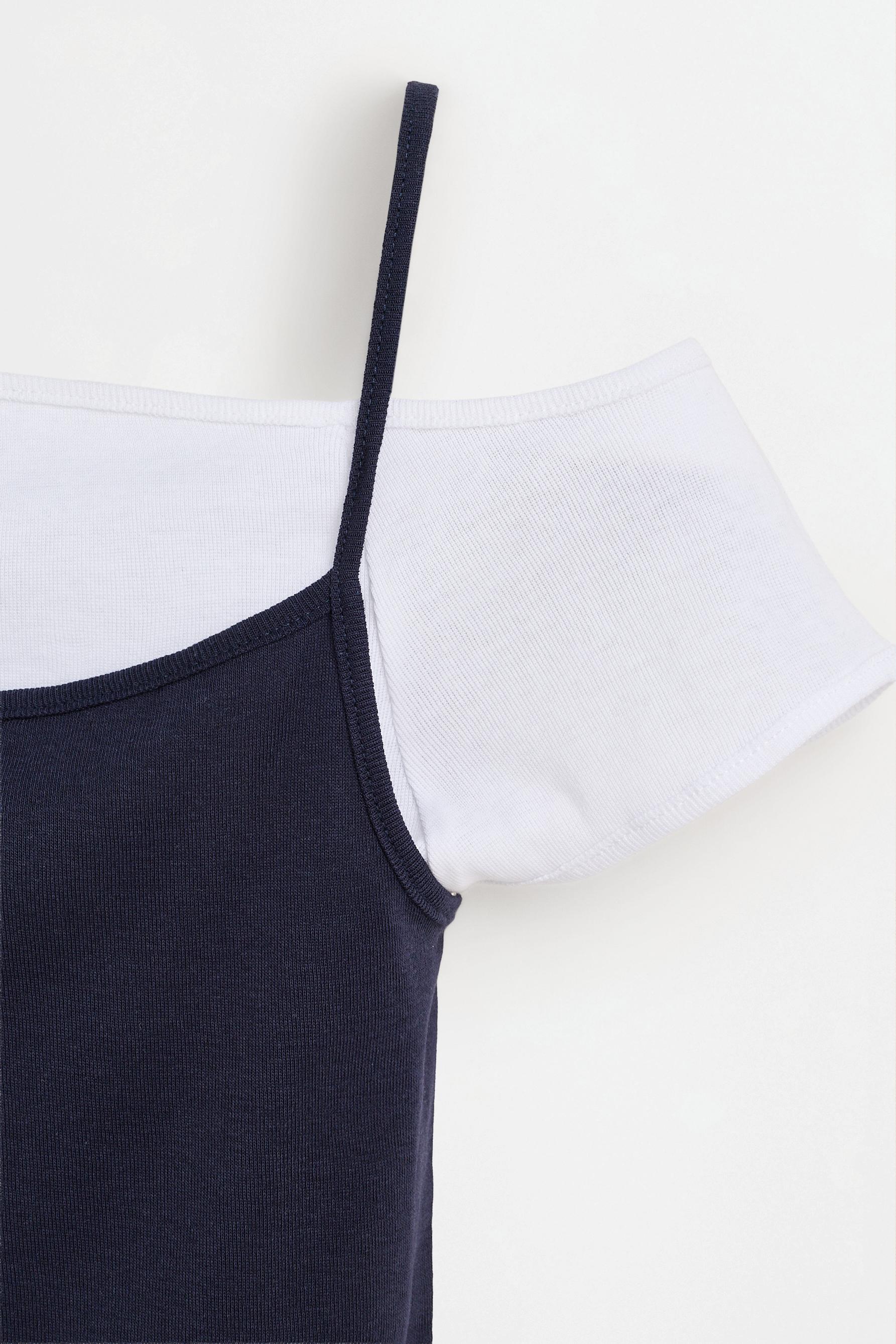 Asymmetric double-layer T-shirt — NAVY