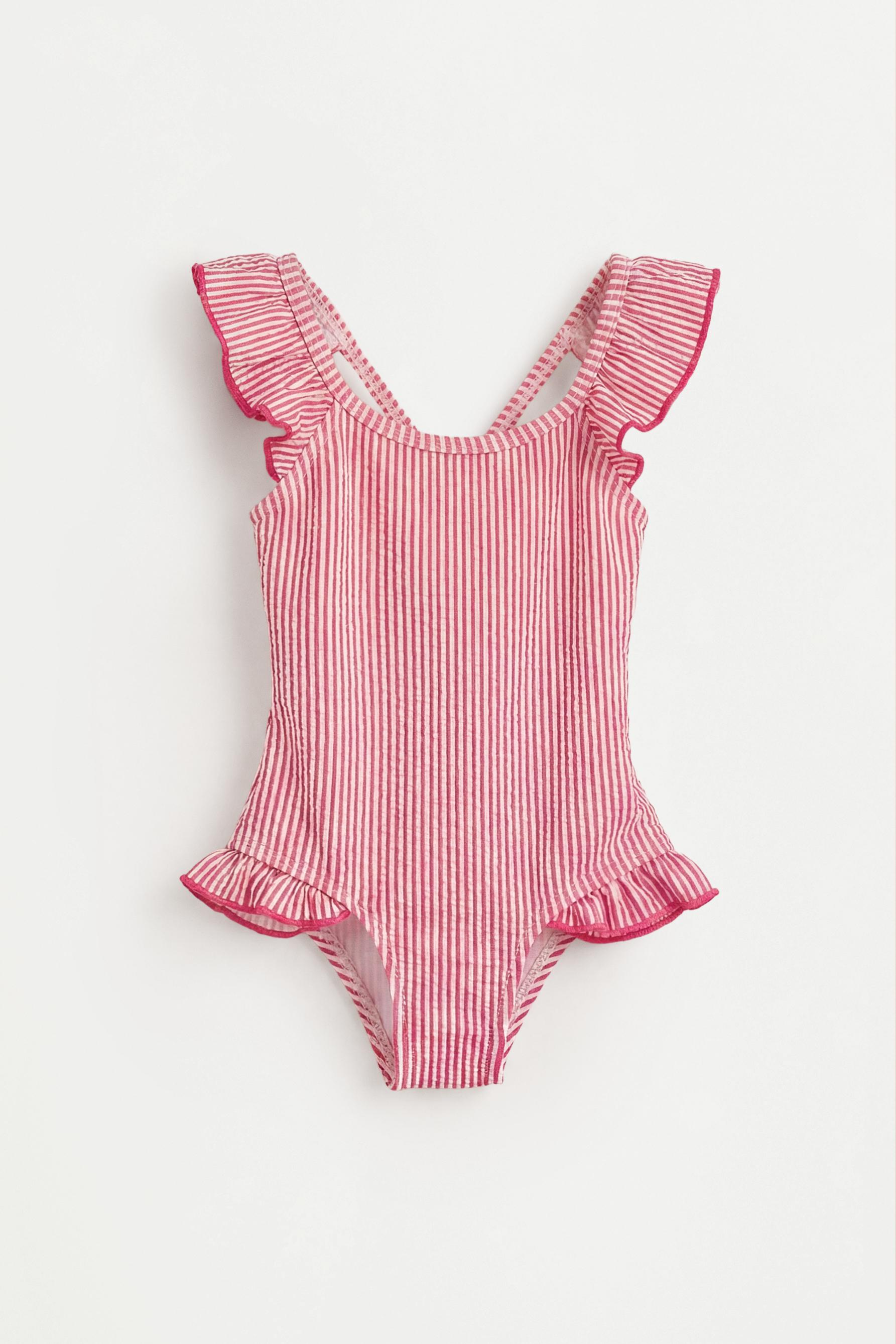 Striped ruffled swimsuit — FUCHSIA