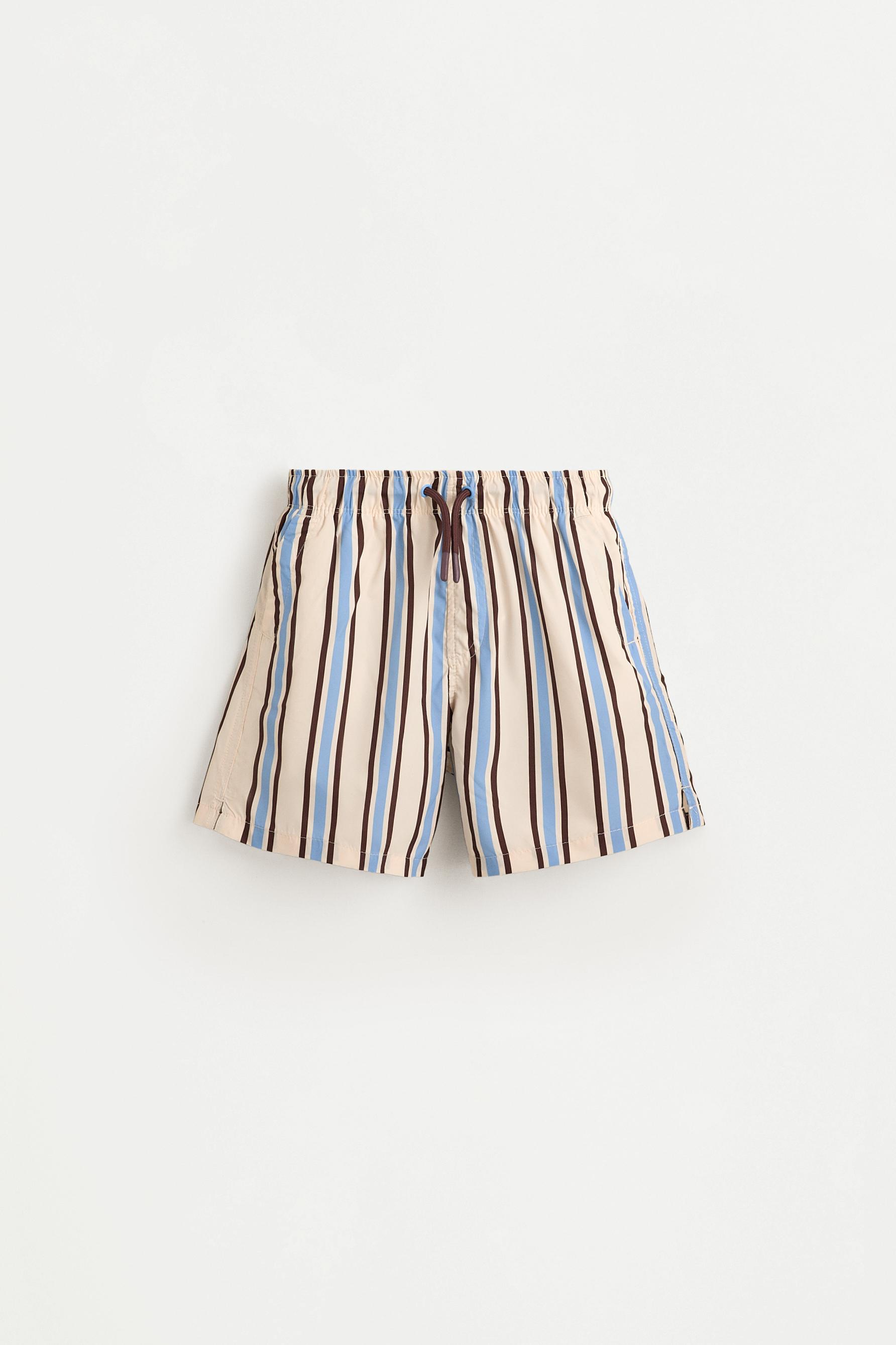 Boy's Striped Brown Swim Trunks — BROWN