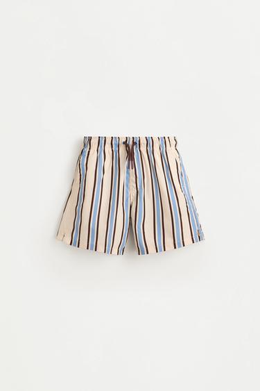 Boy's Striped Brown Swim Trunks — BROWN 1