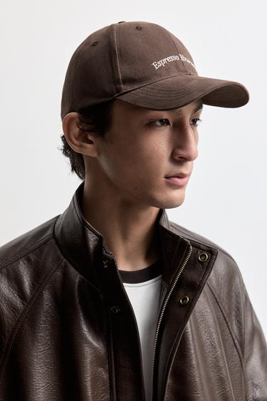 Text embroidered cap — BROWN 1