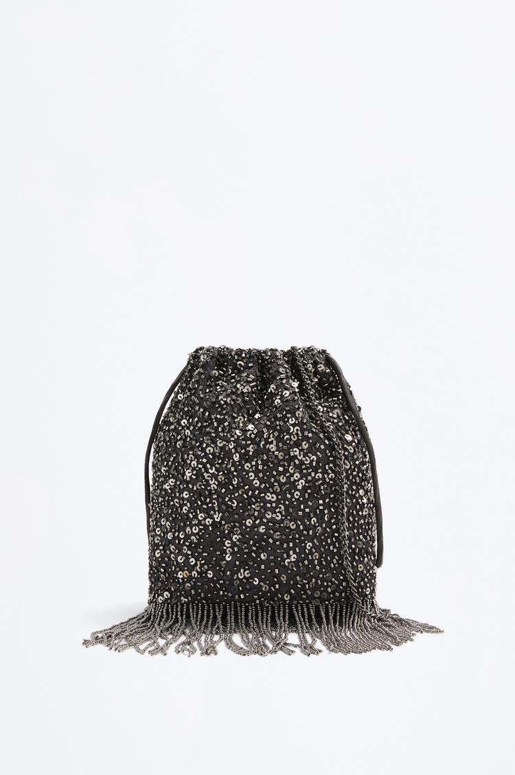 Beaded crossbody bucket bag — GREY