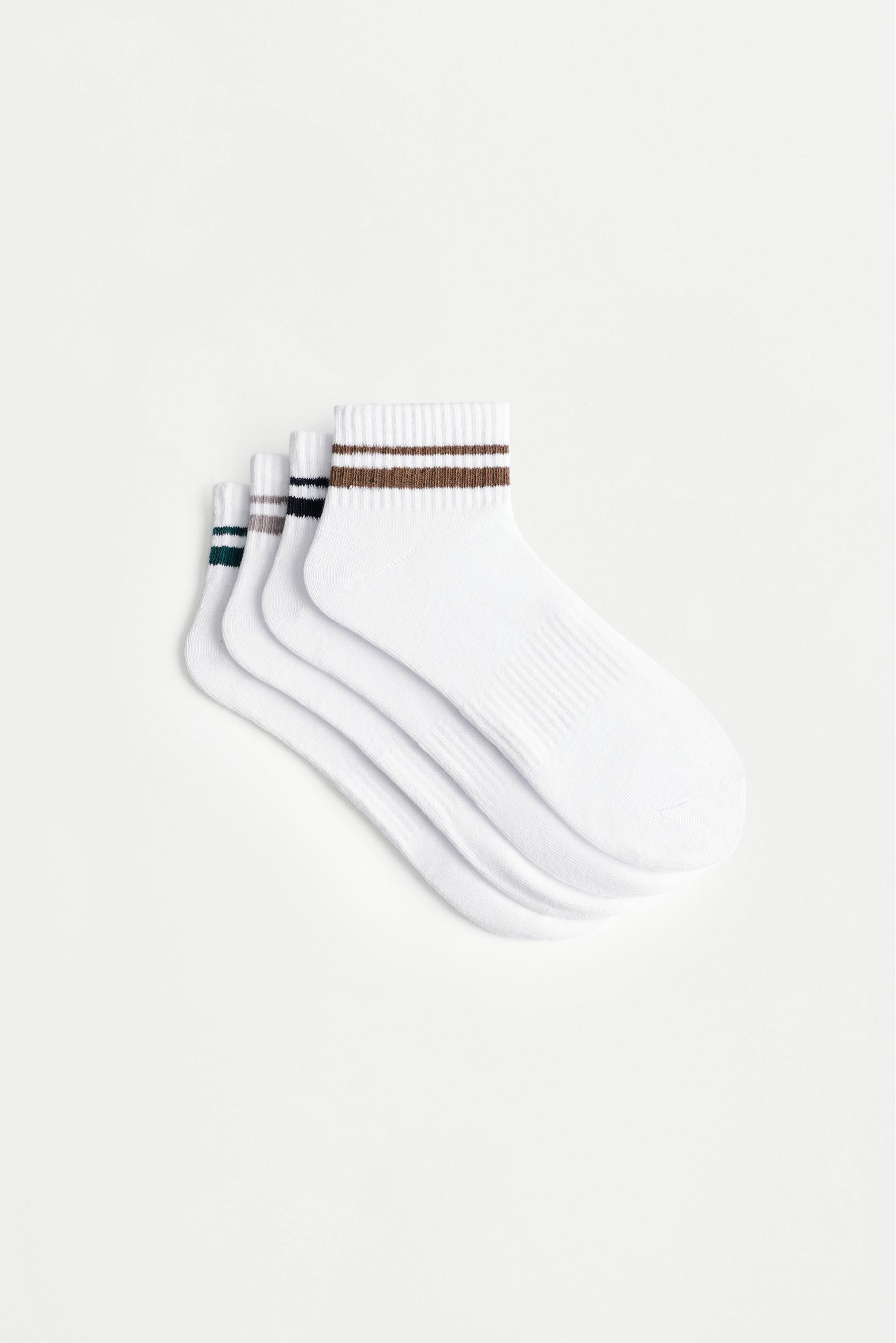 Striped ankle socks (4-pack) — WHITE
