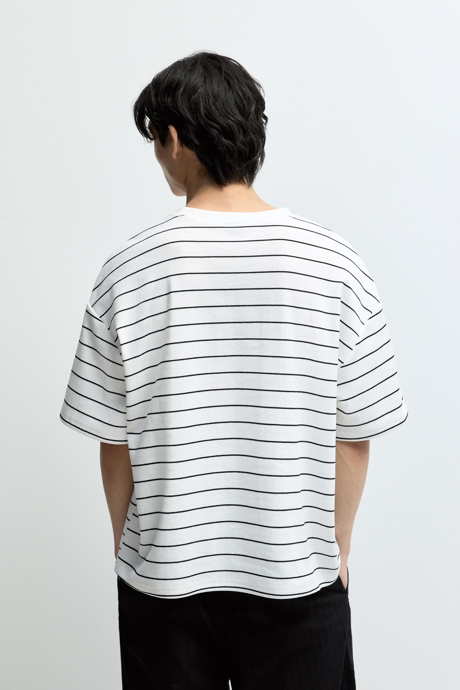 Textured Striped T-shirt — WHITE