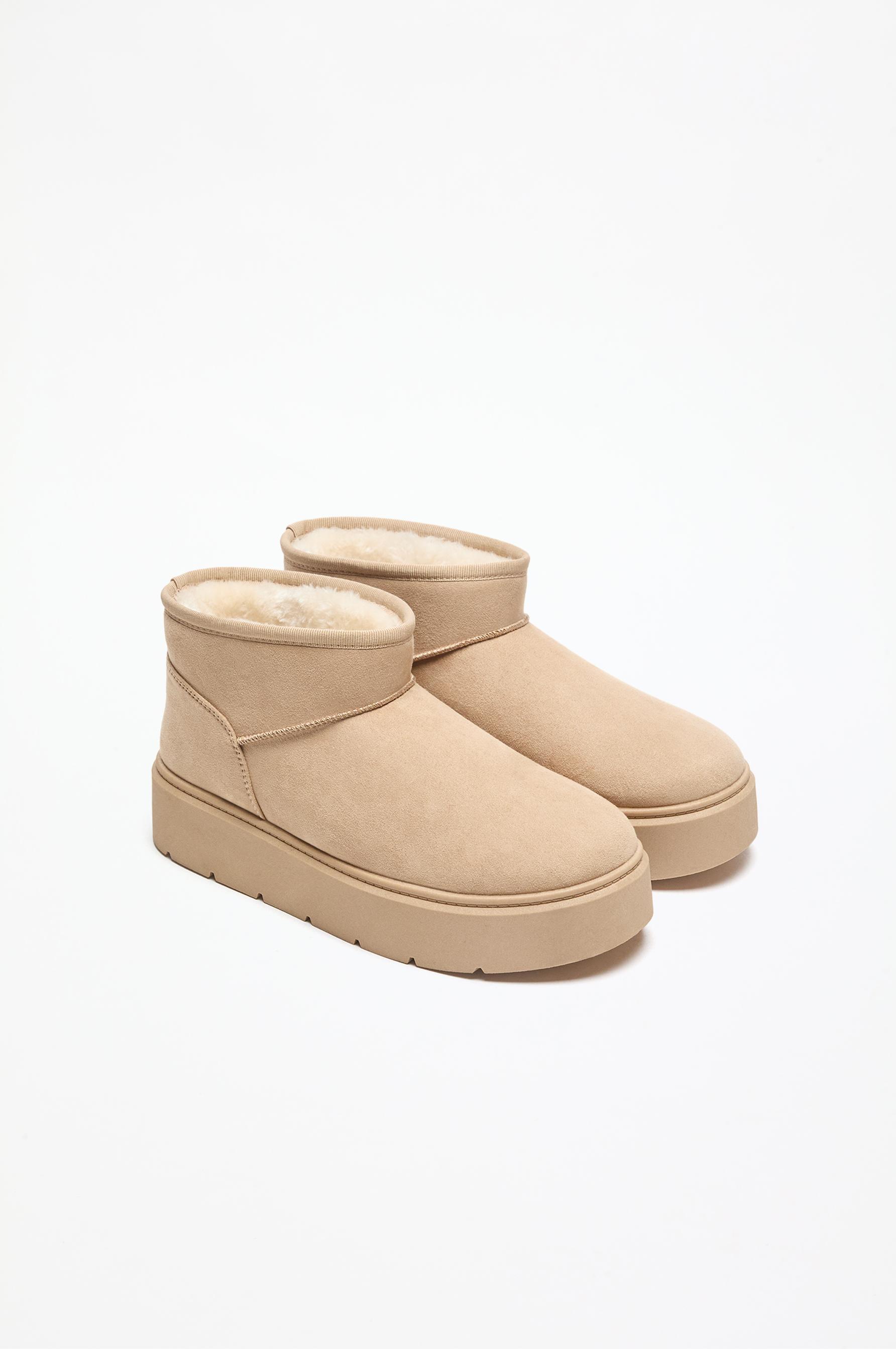 Platform fur ankle boot — BROWN