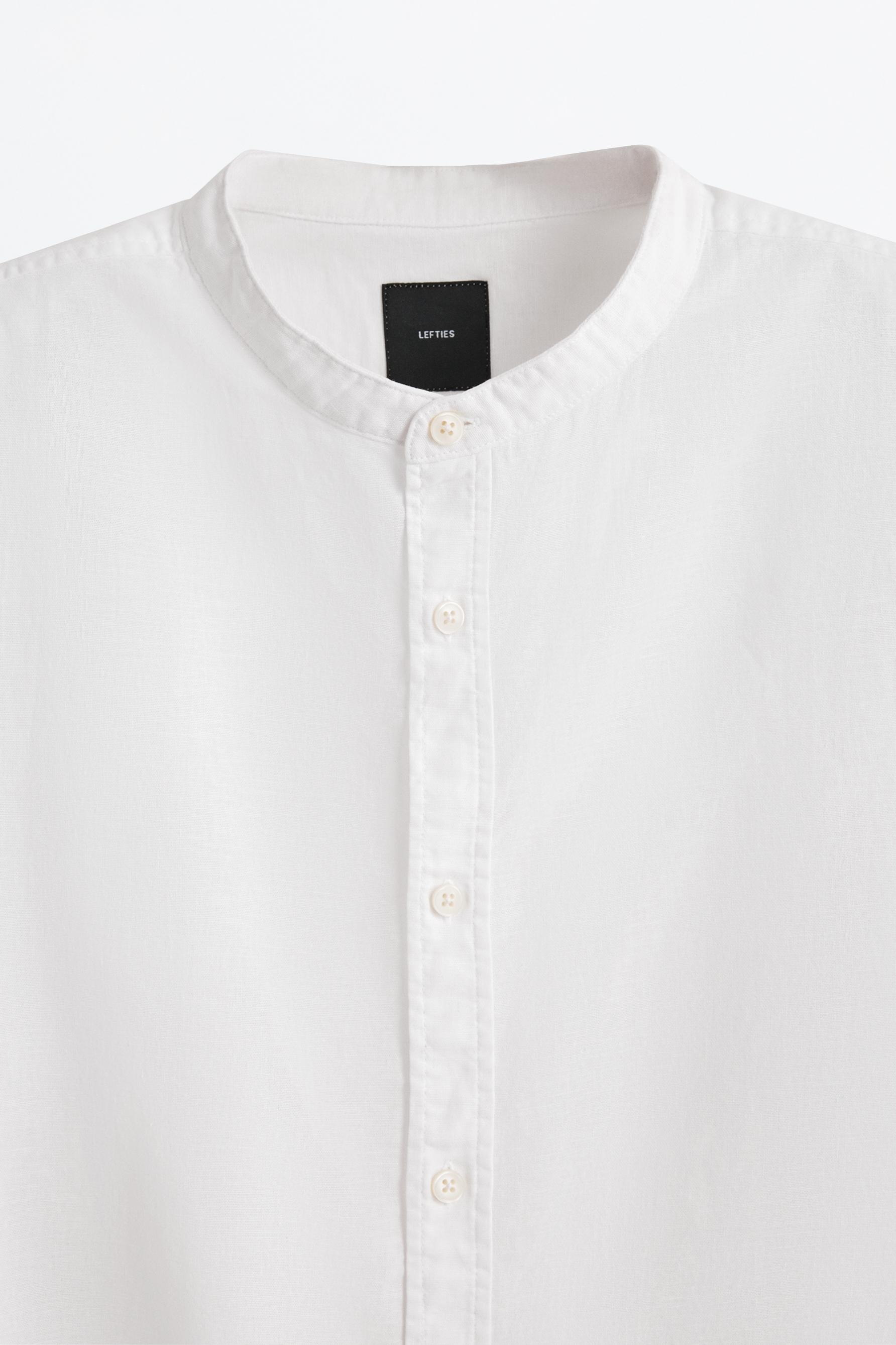 Linen and cotton stand collar shirt — WHITE