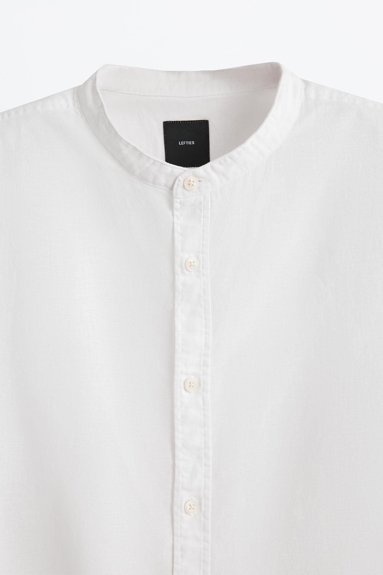 Linen and cotton stand collar shirt — WHITE