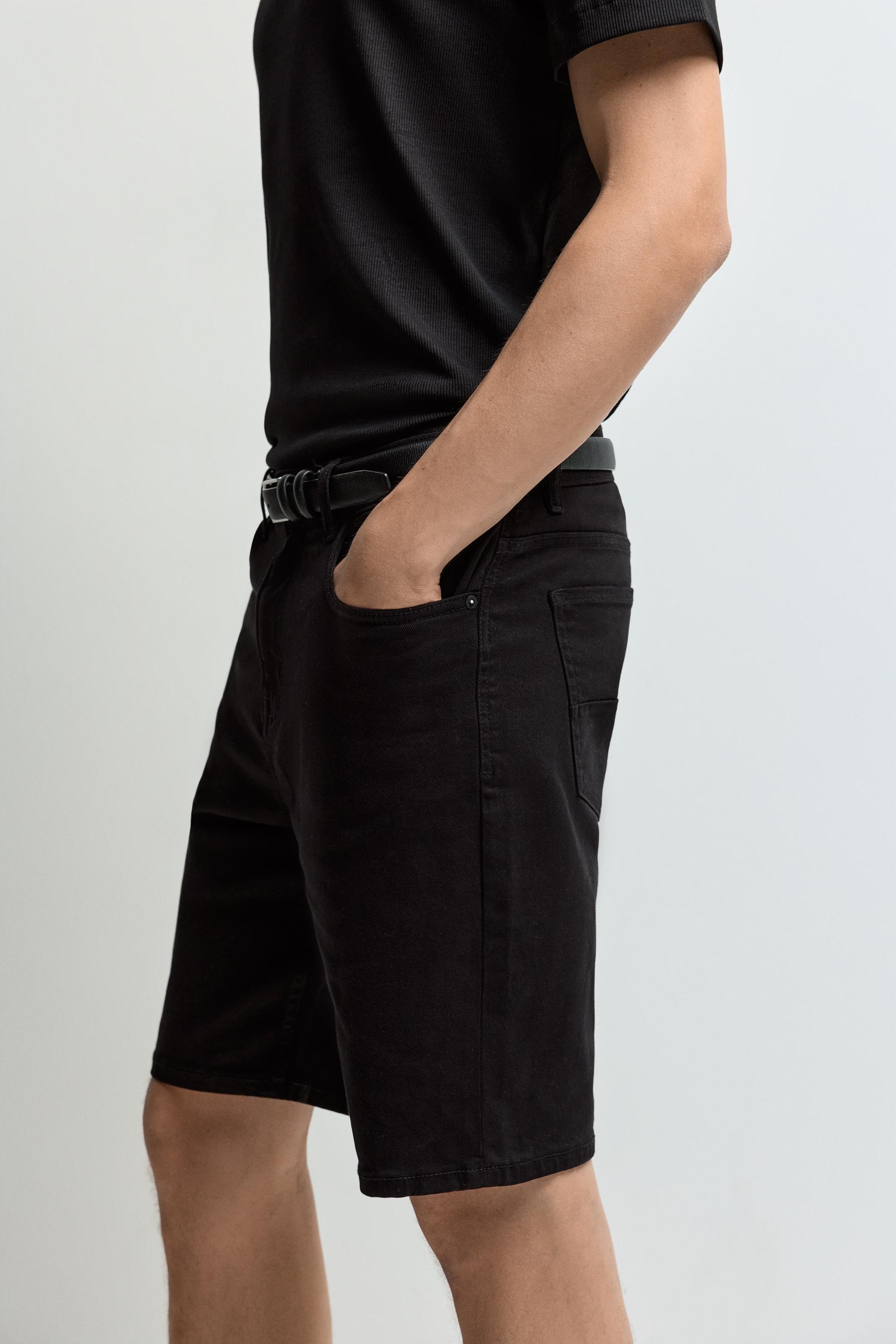 Slim denim Bermuda shorts — BLACK