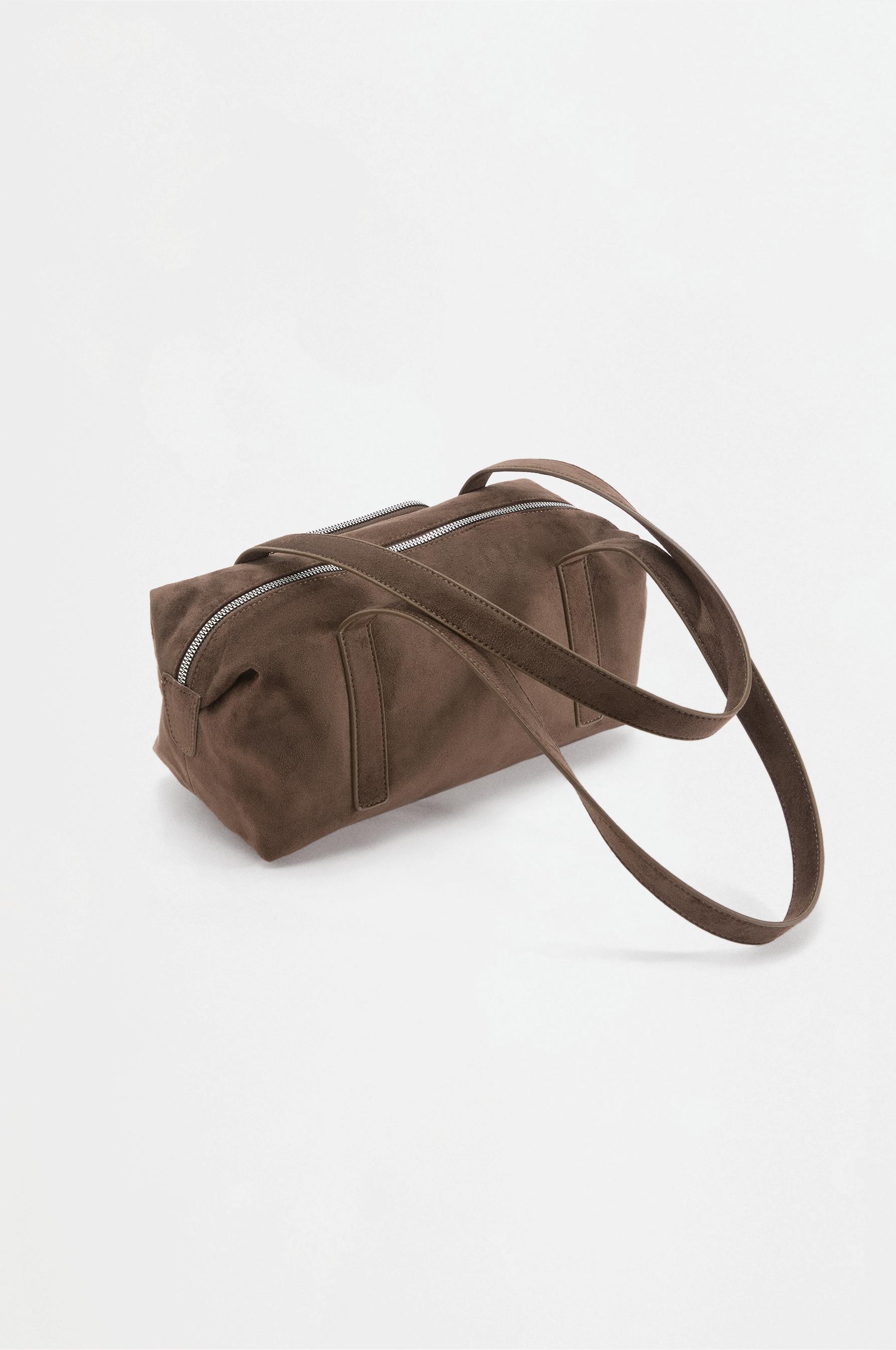 Faux suede shoulder bag — KHAKI