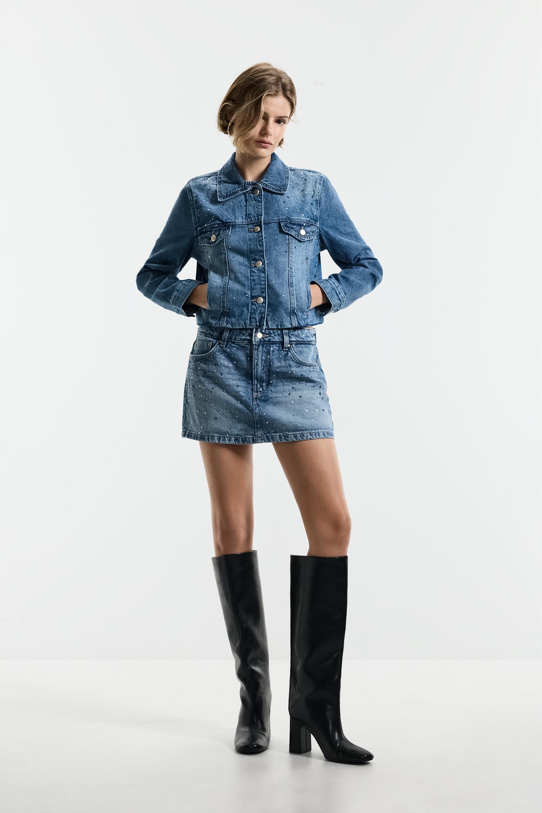 Rhinestone denim jacket — DARK BLUE