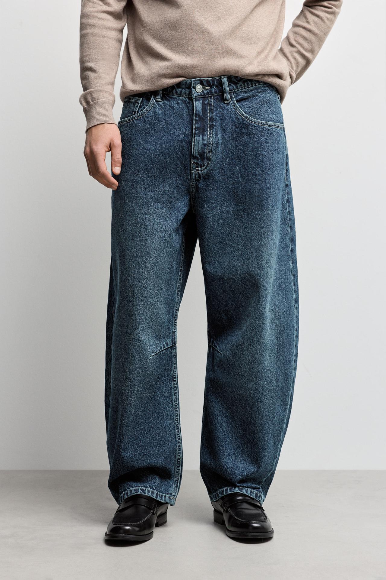 Belted barrel leg jeans — NAVY
