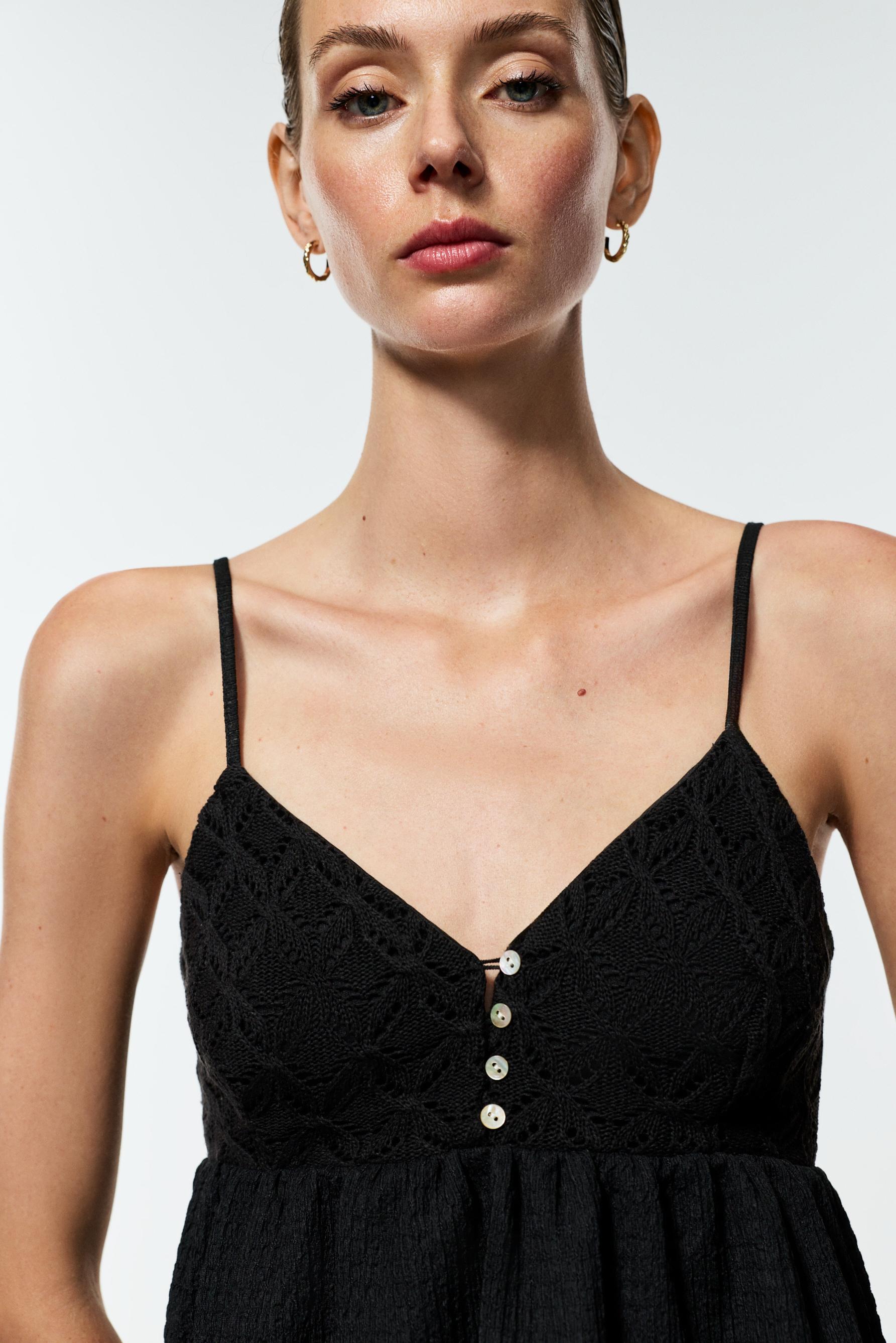 Crochet-effect top — BLACK