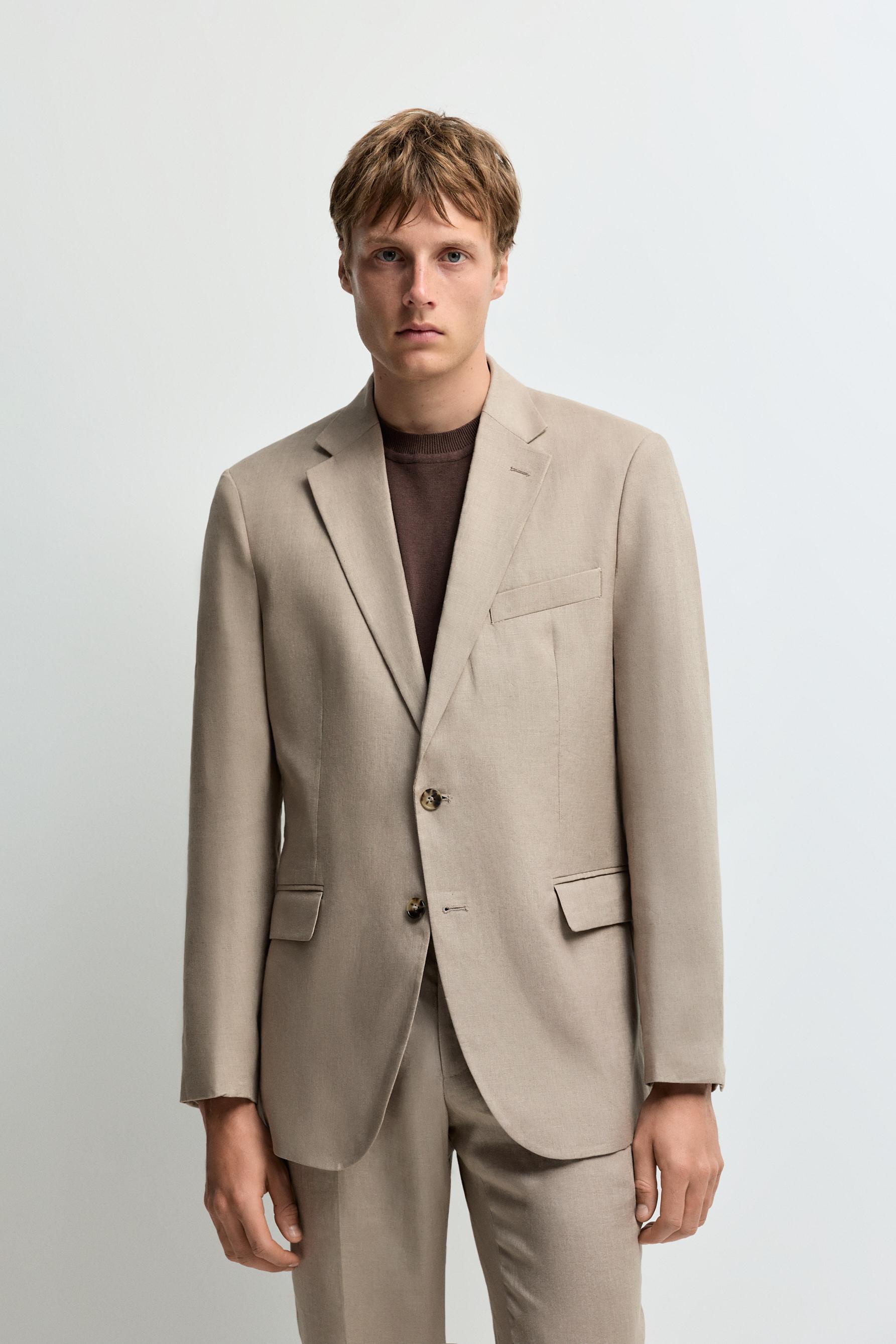 100% linen suit blazer — BROWN