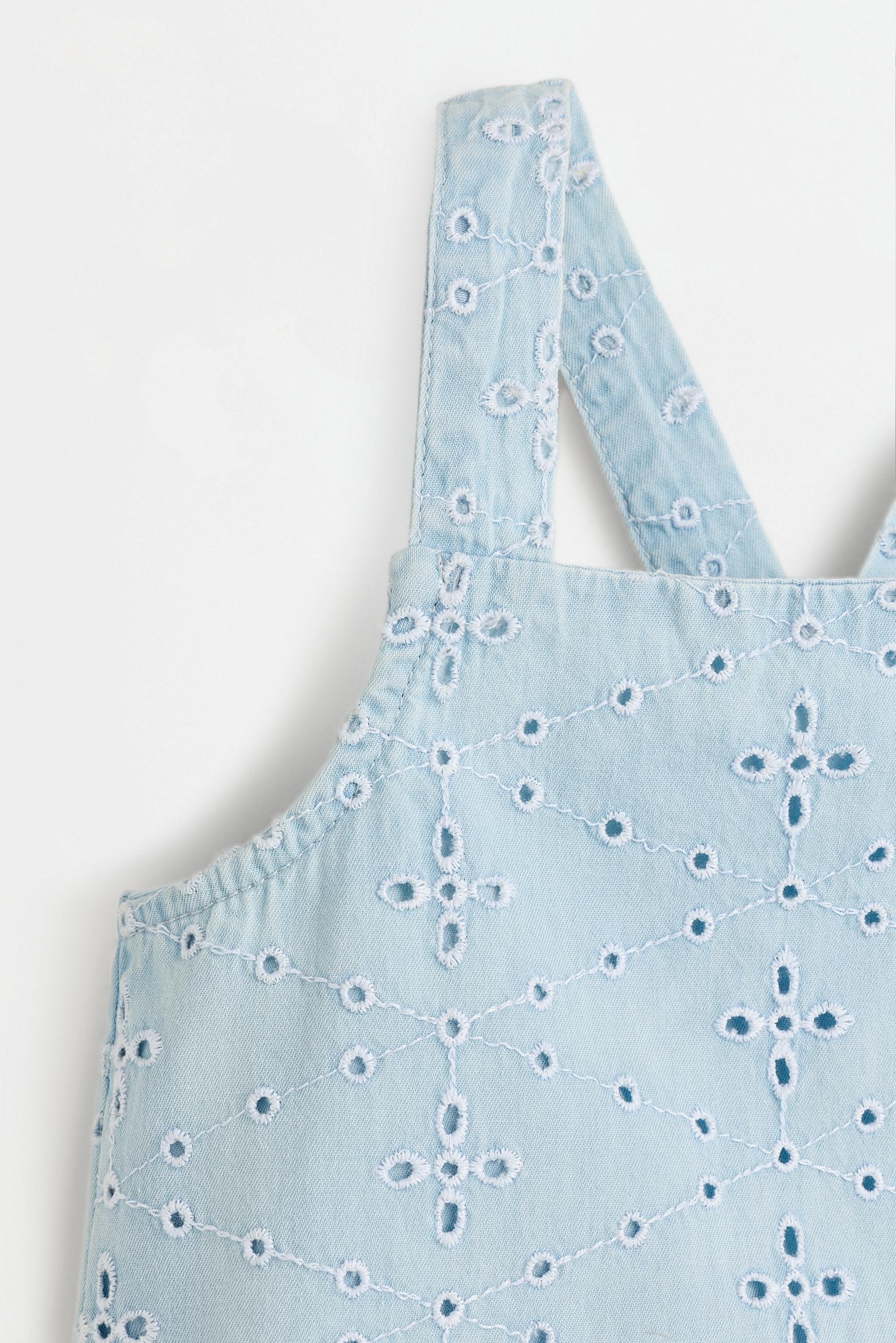 Swiss embroidery denim top — PALE BLUE
