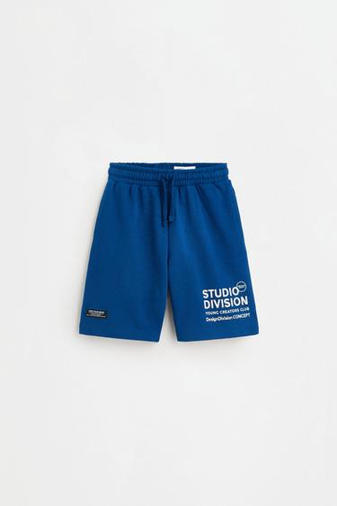 Plush Bermuda shorts with text — DARK BLUE 1
