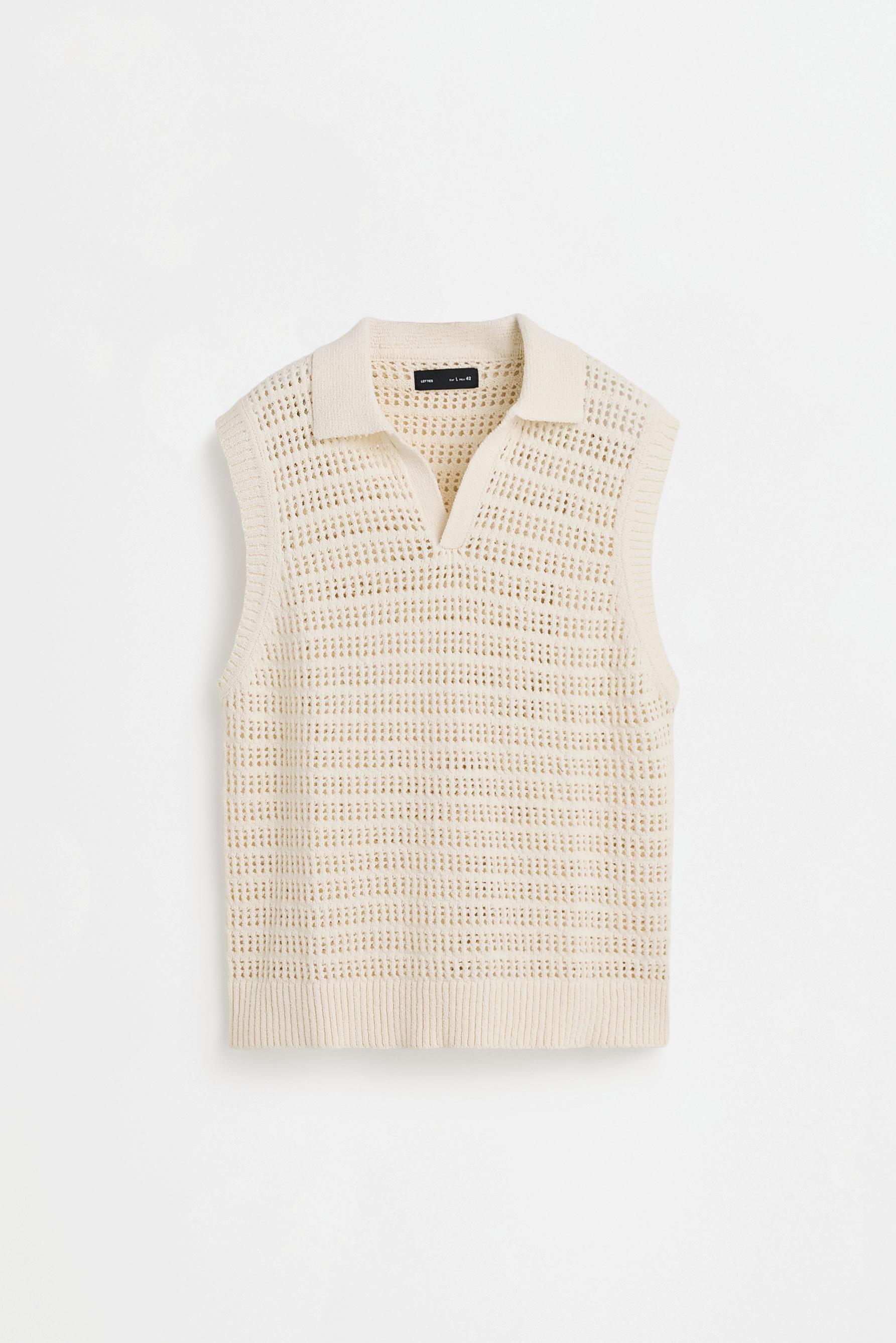 Cutwork knit polo vest — OFF WHITE