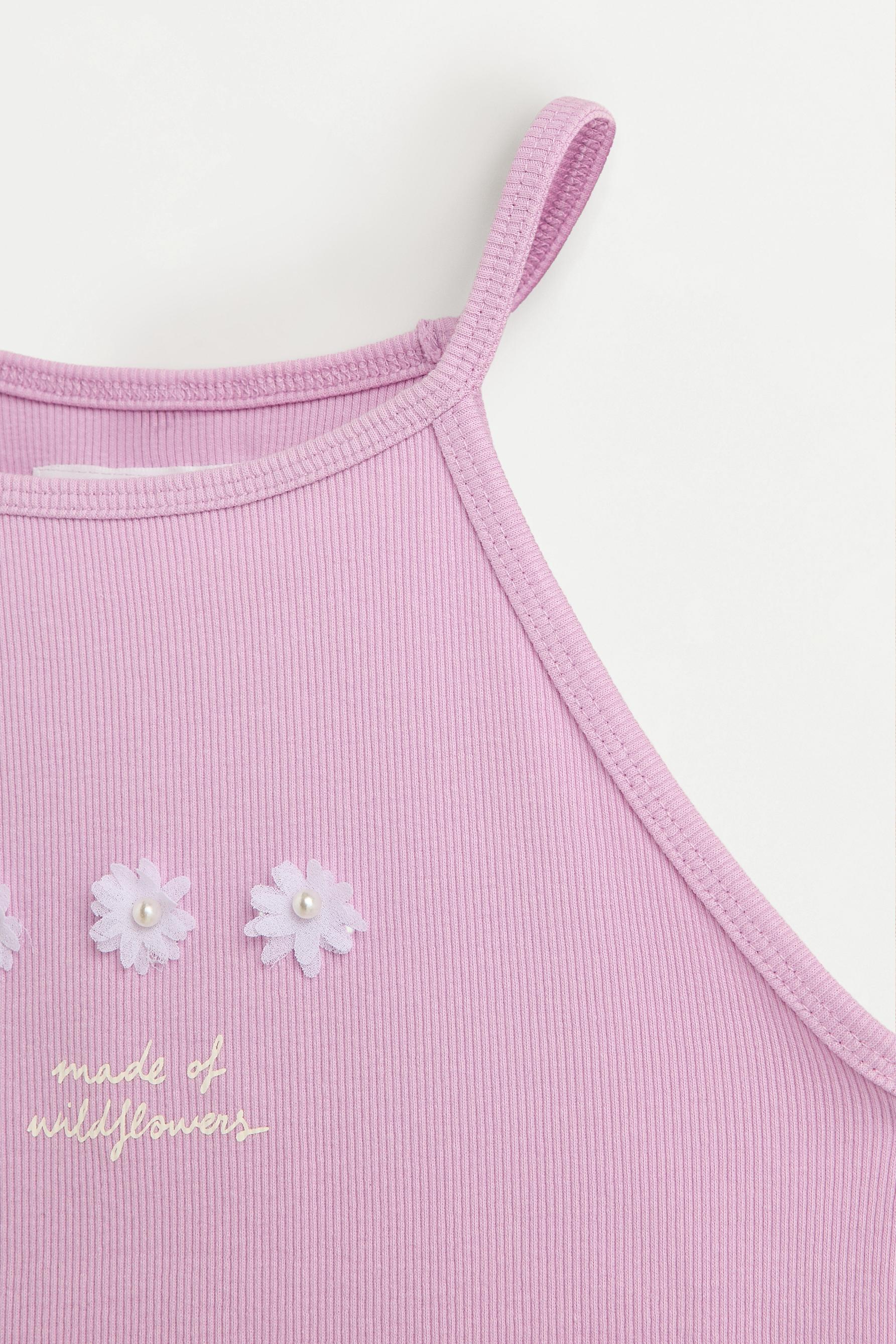 Ribbed applique top — MAUVE PINK