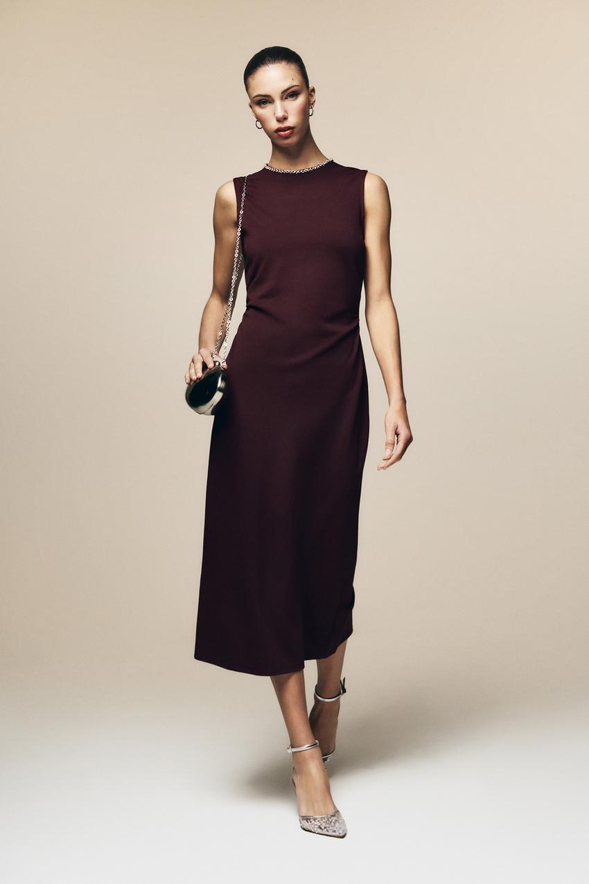 midi dress feathers Feather Print Belted Midi Dress L