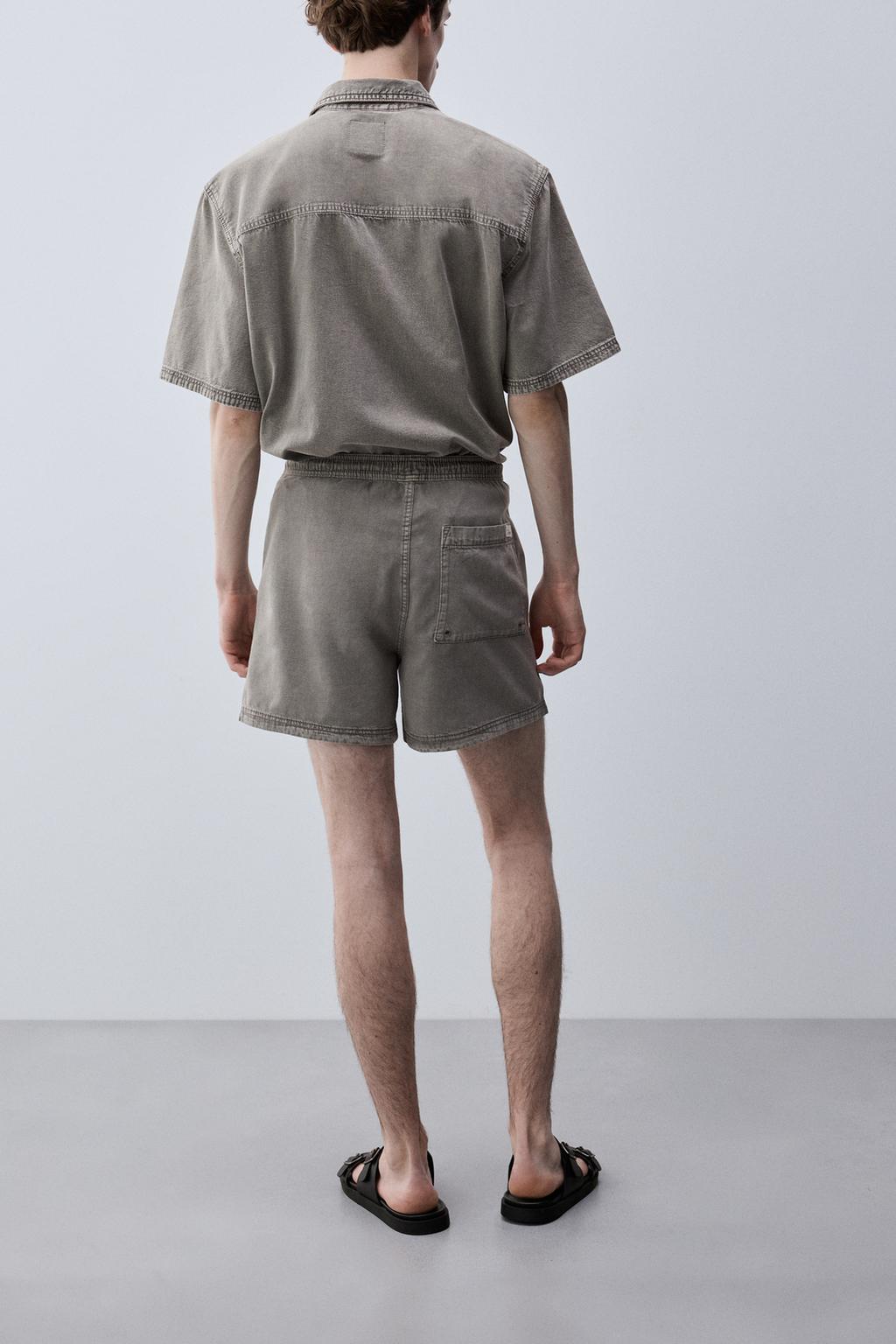 Lightweight denim jogger Bermuda shorts