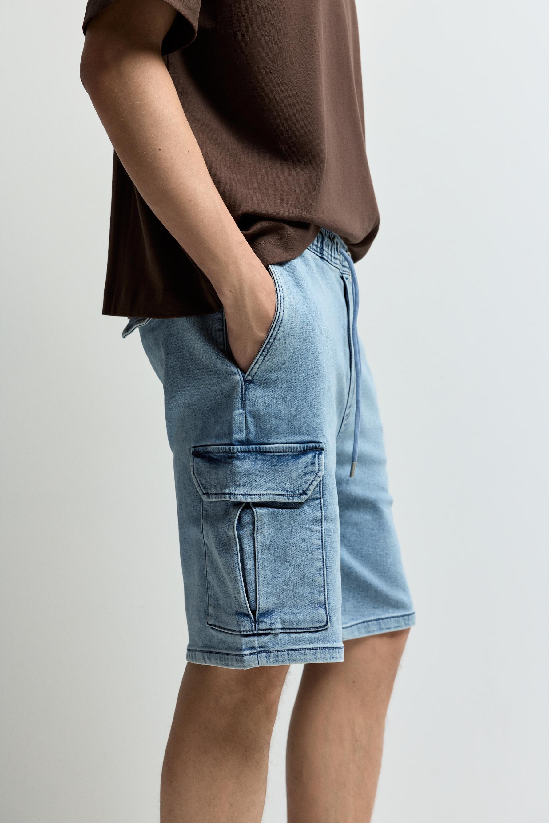 Denim cargo jogger Bermuda shorts — PALE BLUE