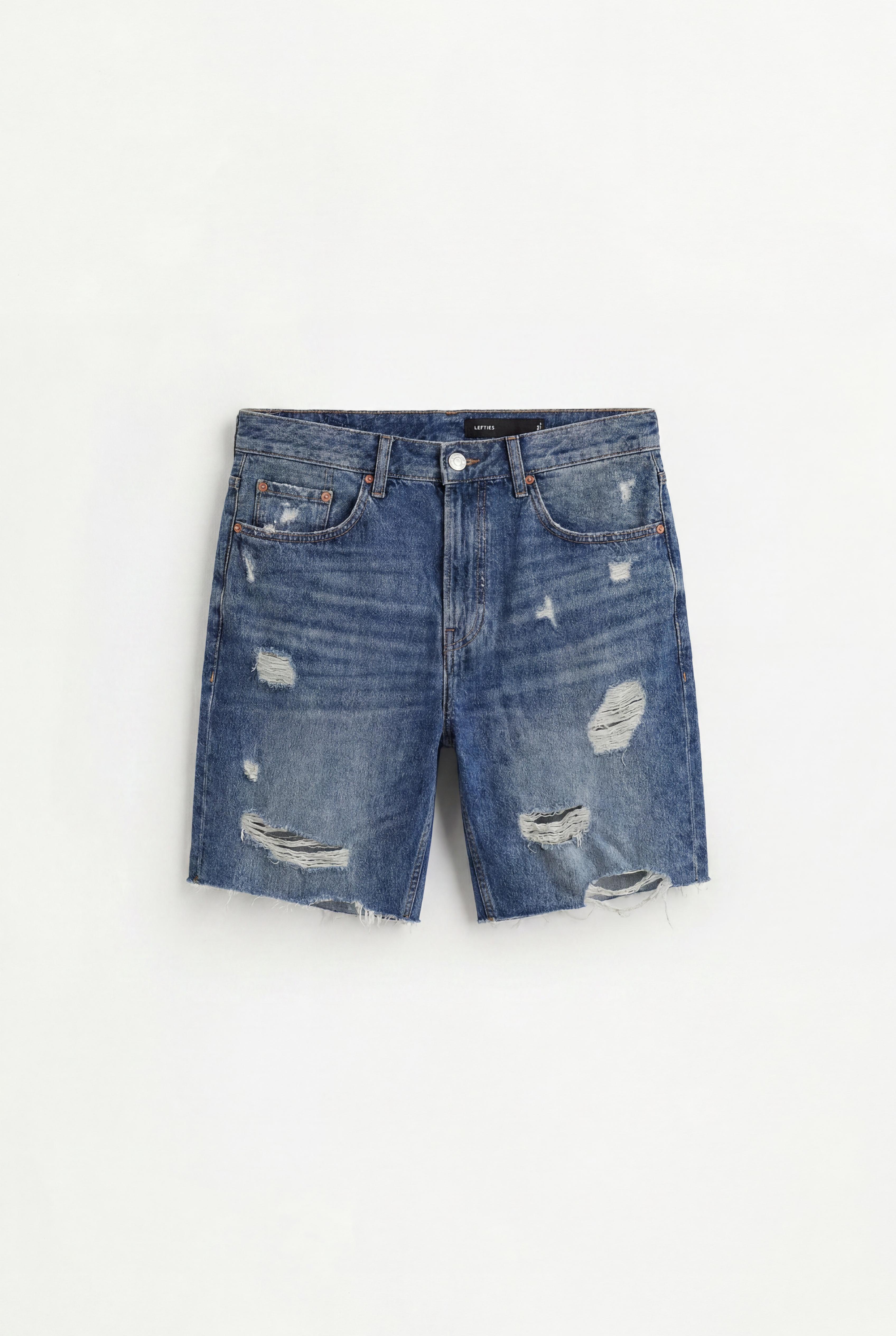 Ripped denim Bermuda shorts — BLUE