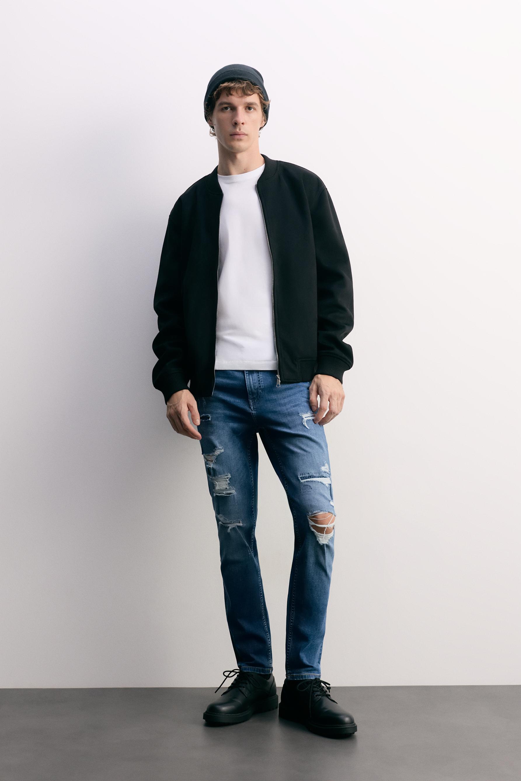 Jeans skinny rotos efecto moteado