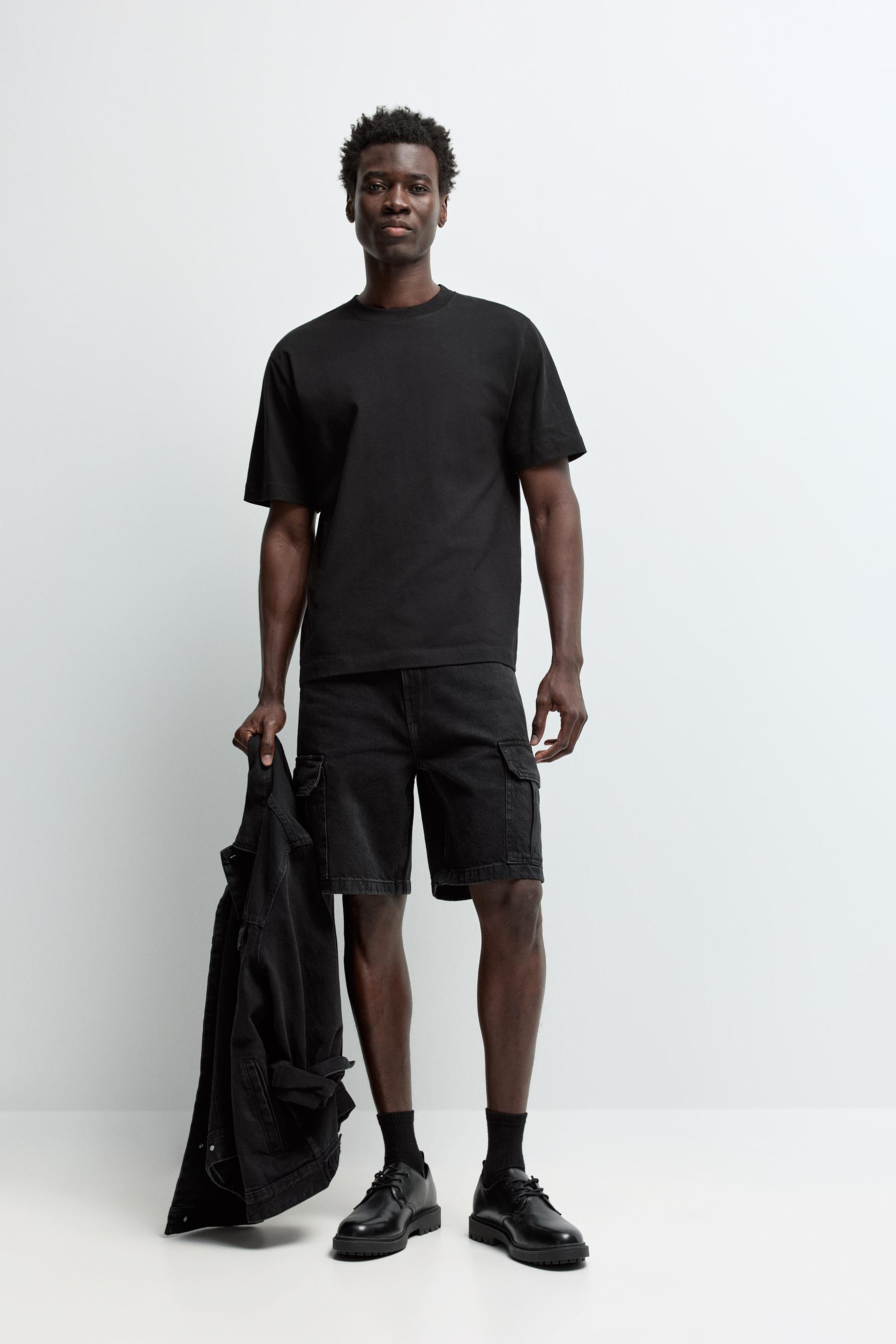 Denim cargo Bermuda shorts — BLACK