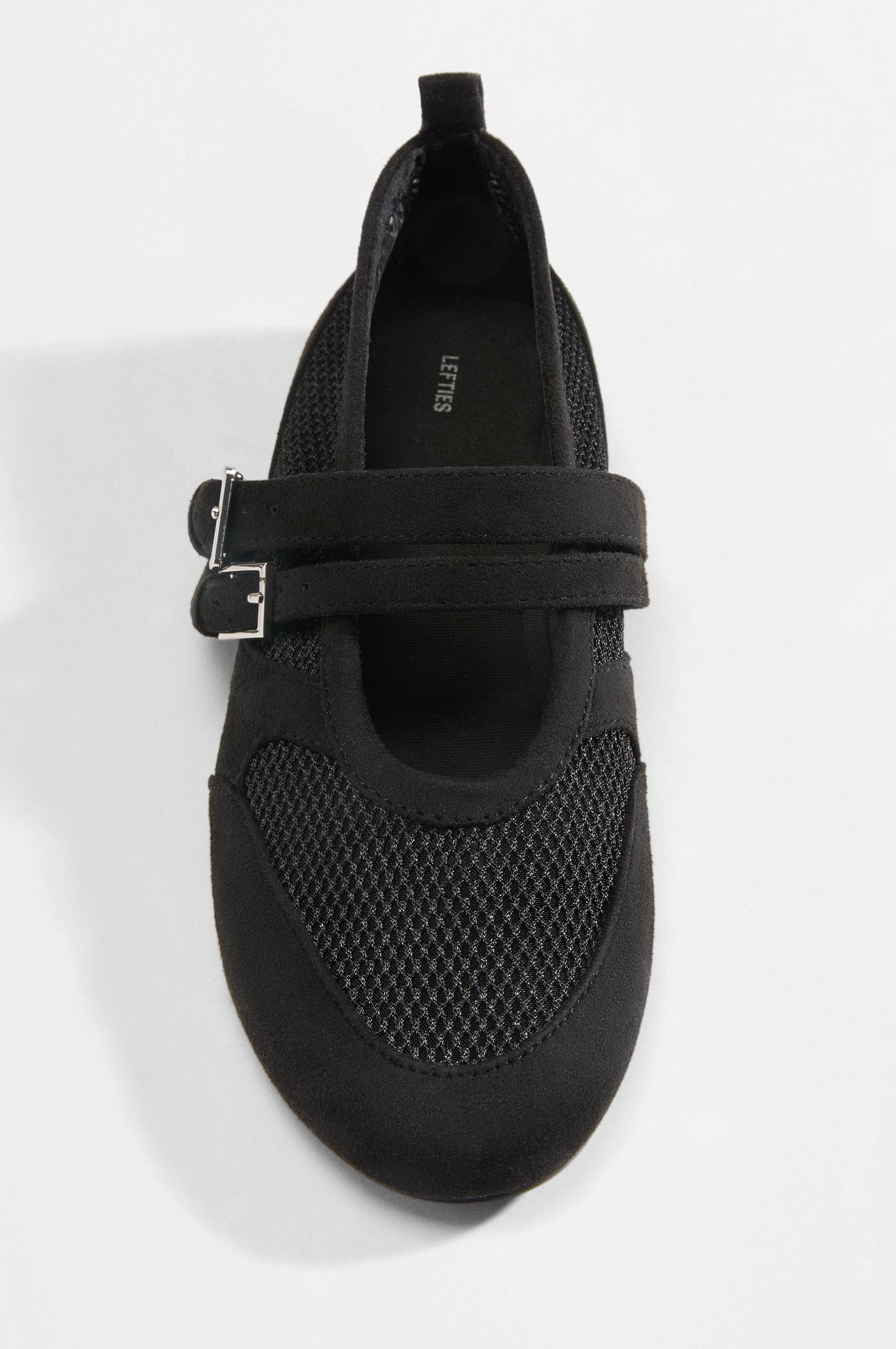 Double-strap mesh ballet flats — BLACK