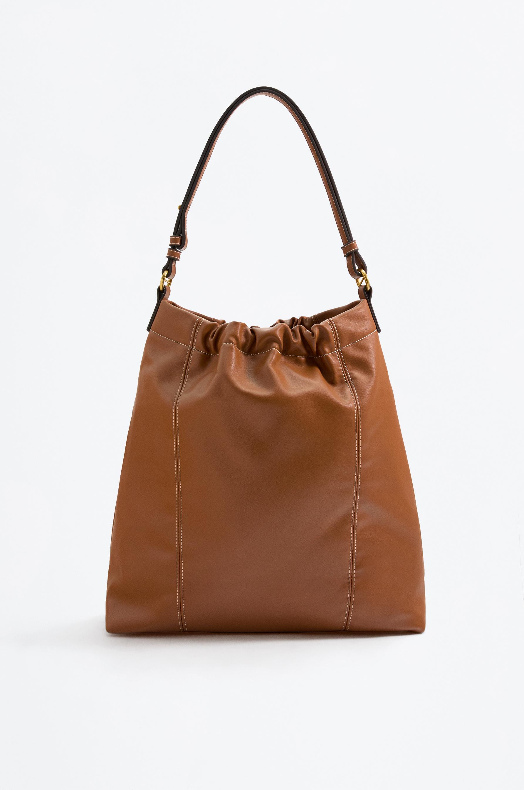 Ruched shopper bag — CAMEL