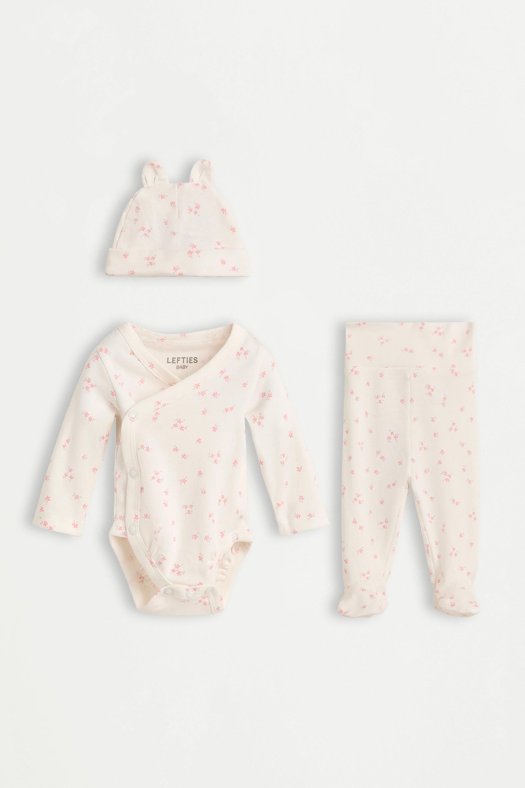 Interlock bodysuit, footed leggings and hat set — PINK