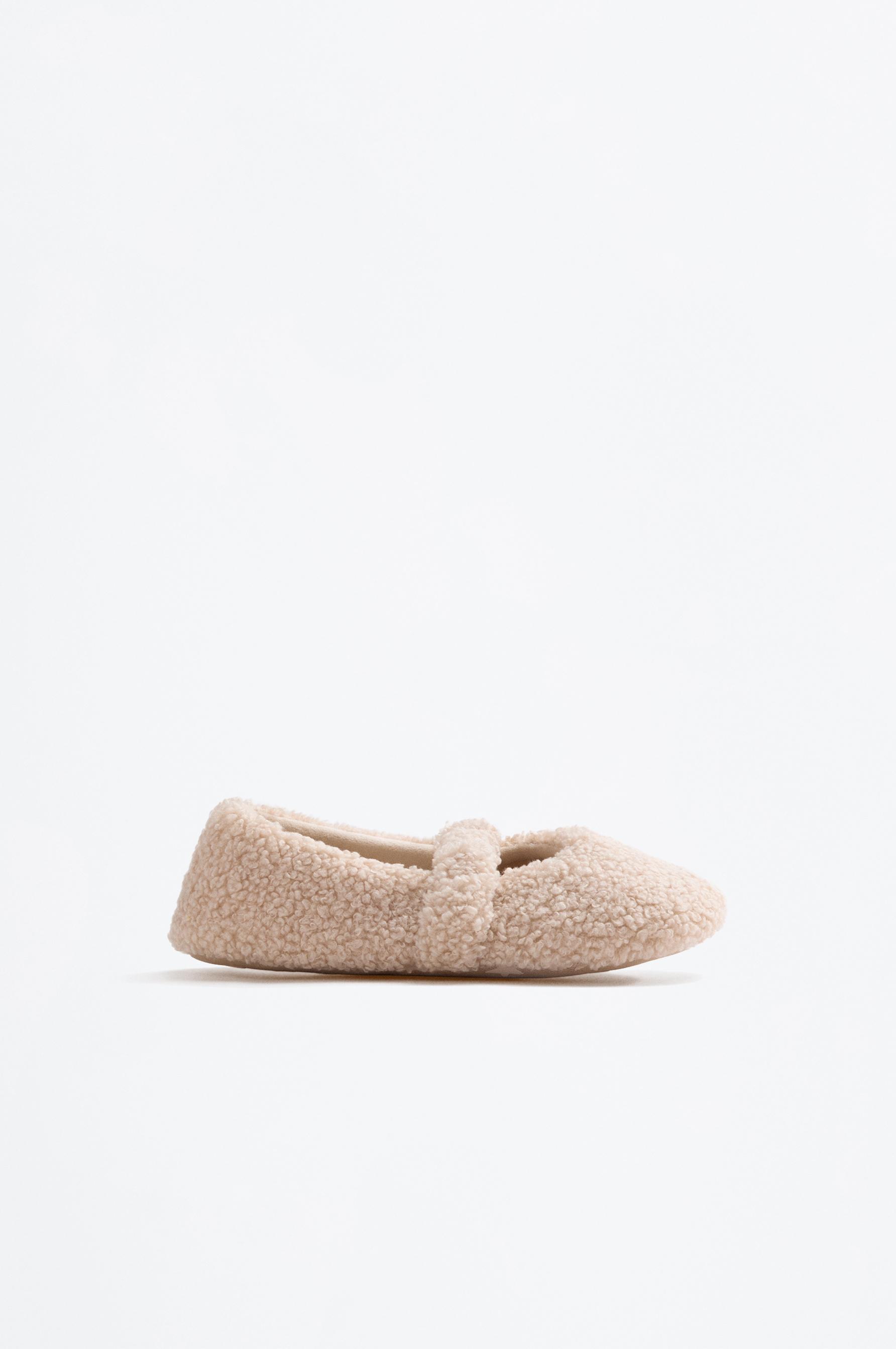 Girls' faux fur ballerina slippers — BEIGE