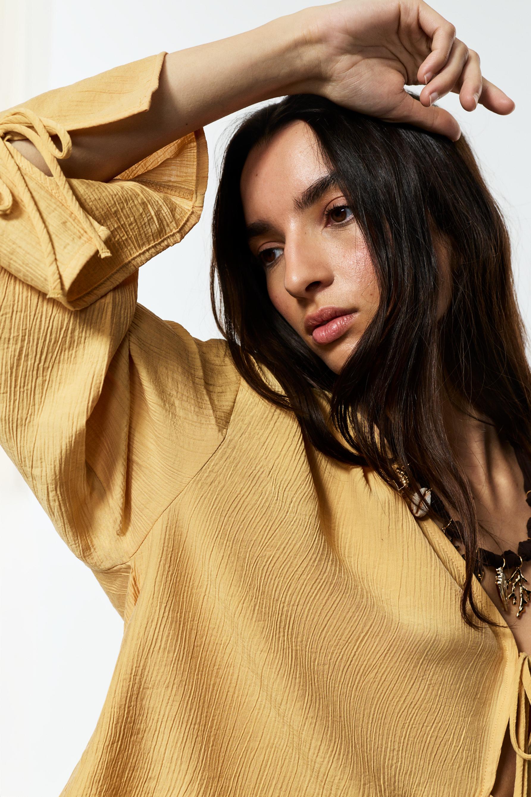 Textured tie-front shirt — YELLOW