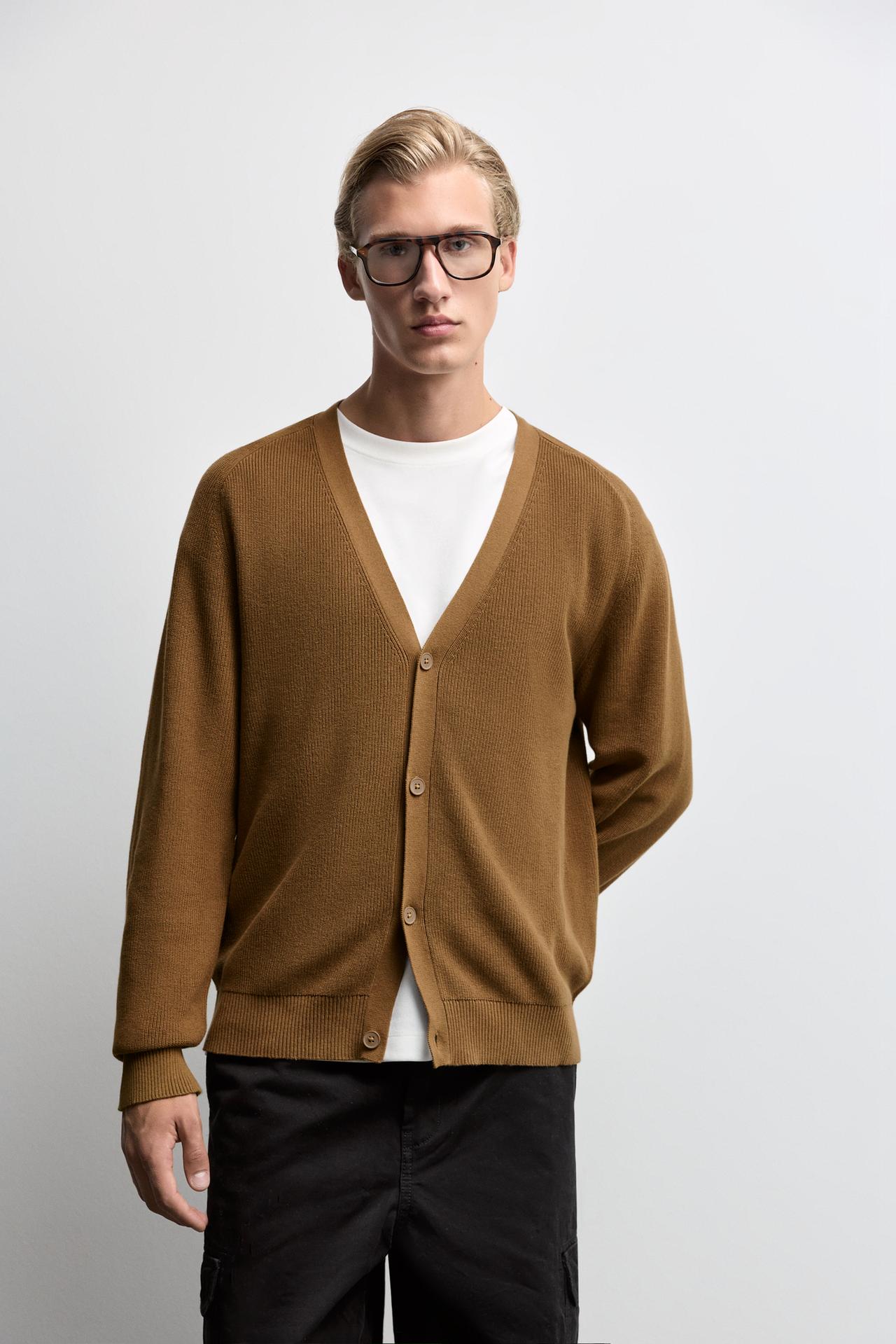 Textured cardigan — TOBACCO BROWN