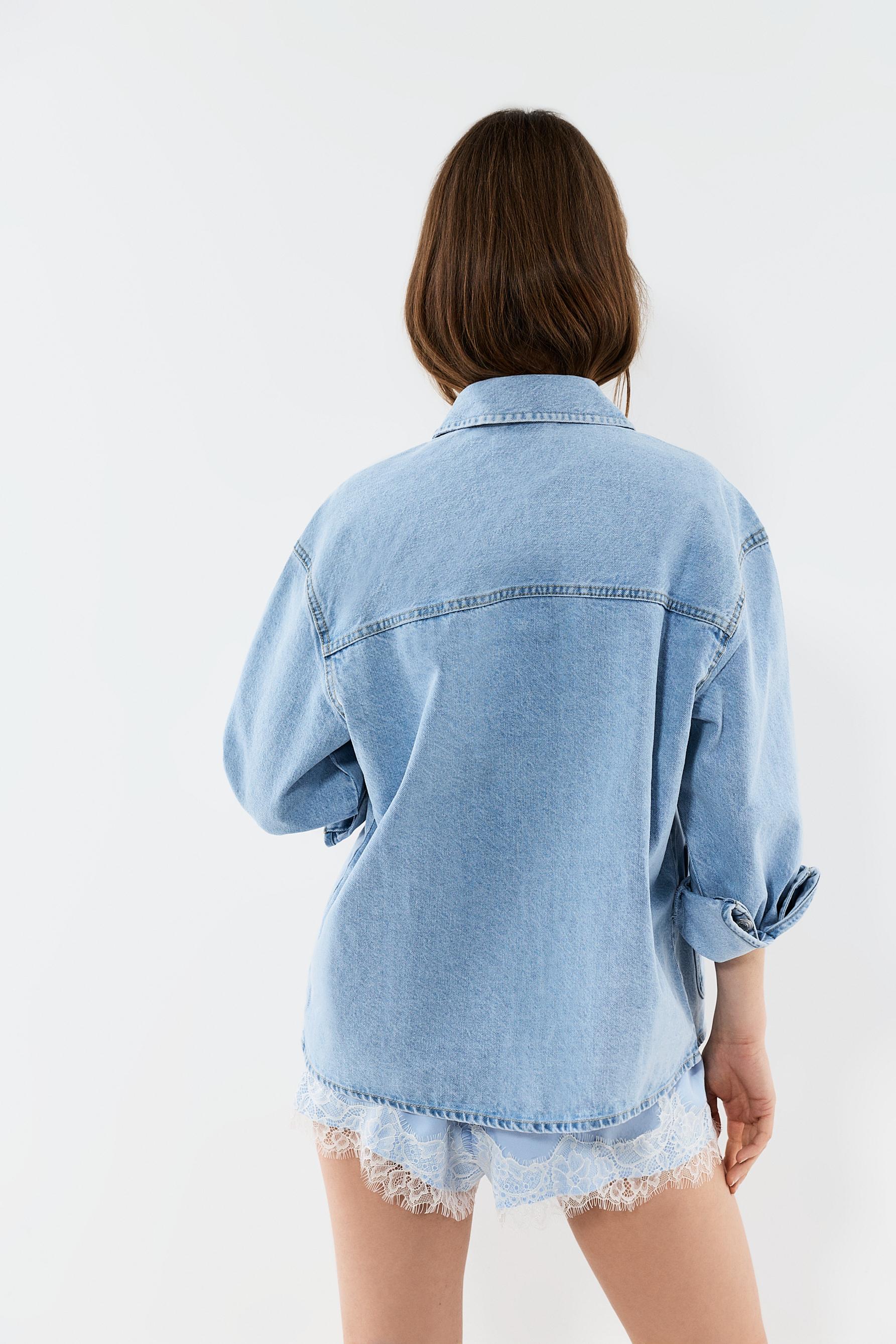 Denim overshirt with pockets — PALE BLUE