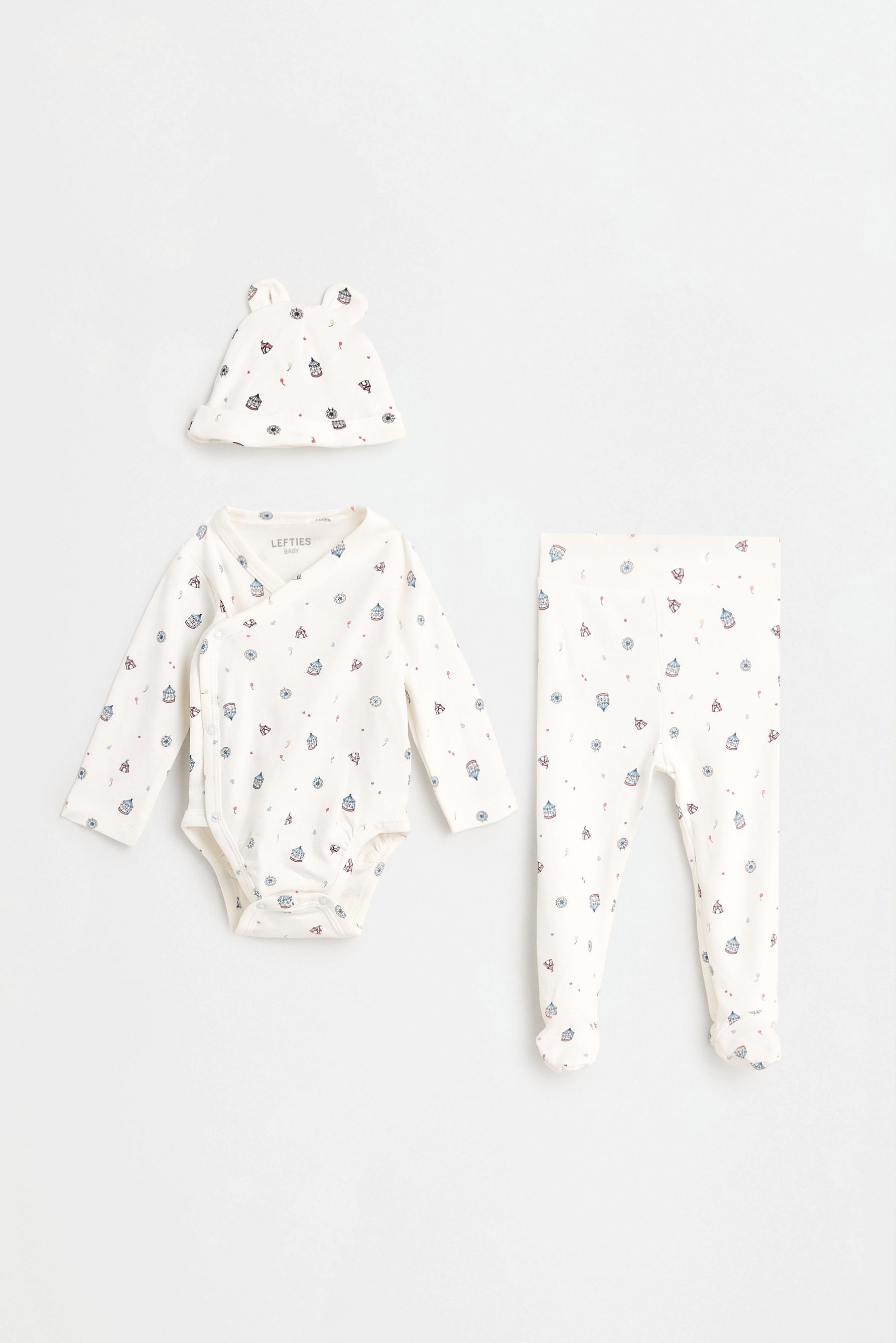 Printed bodysuit, footed leggings and hat set — FADED BLUE