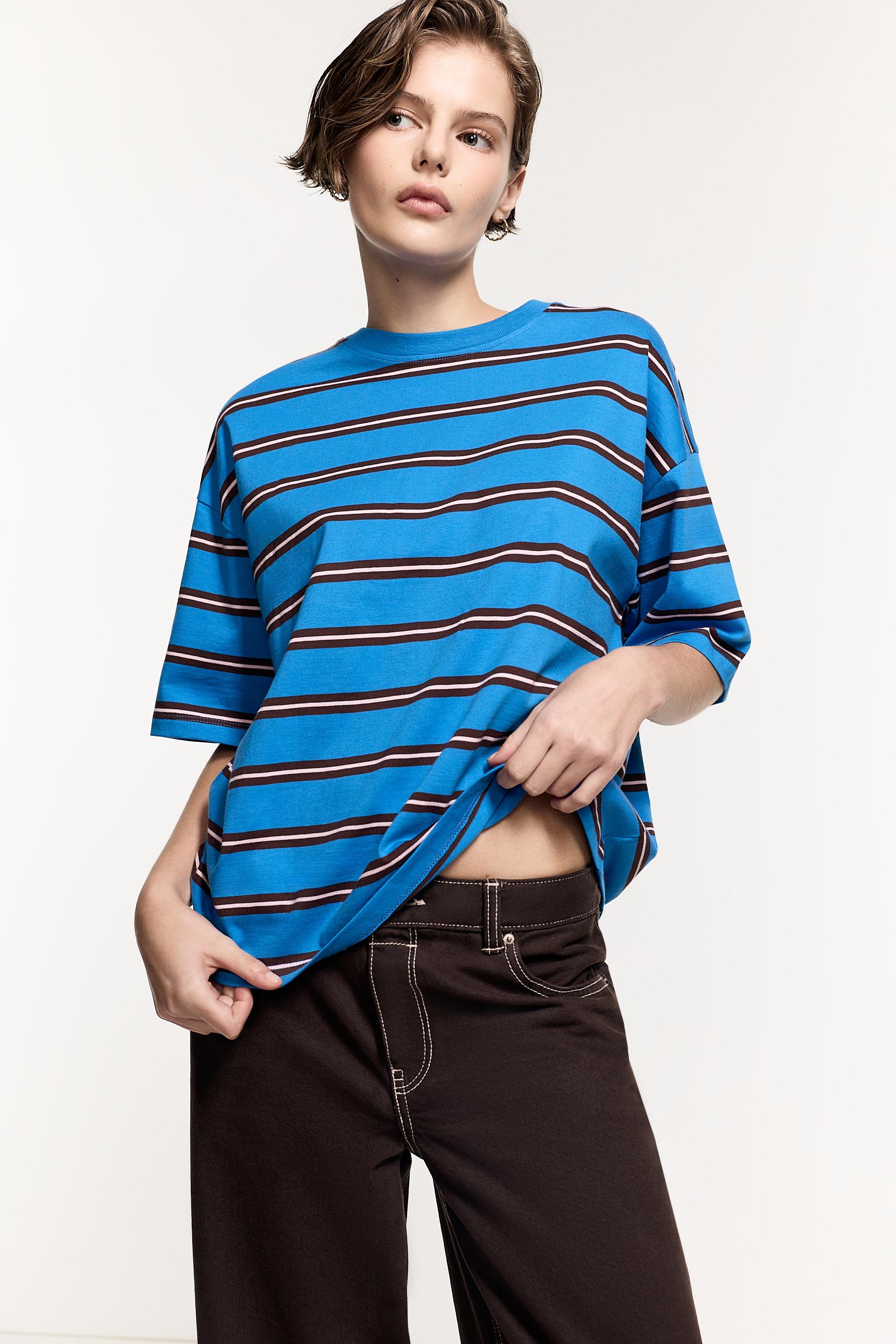 Women's Beige Striped T-Shirt — DEEP BLUE