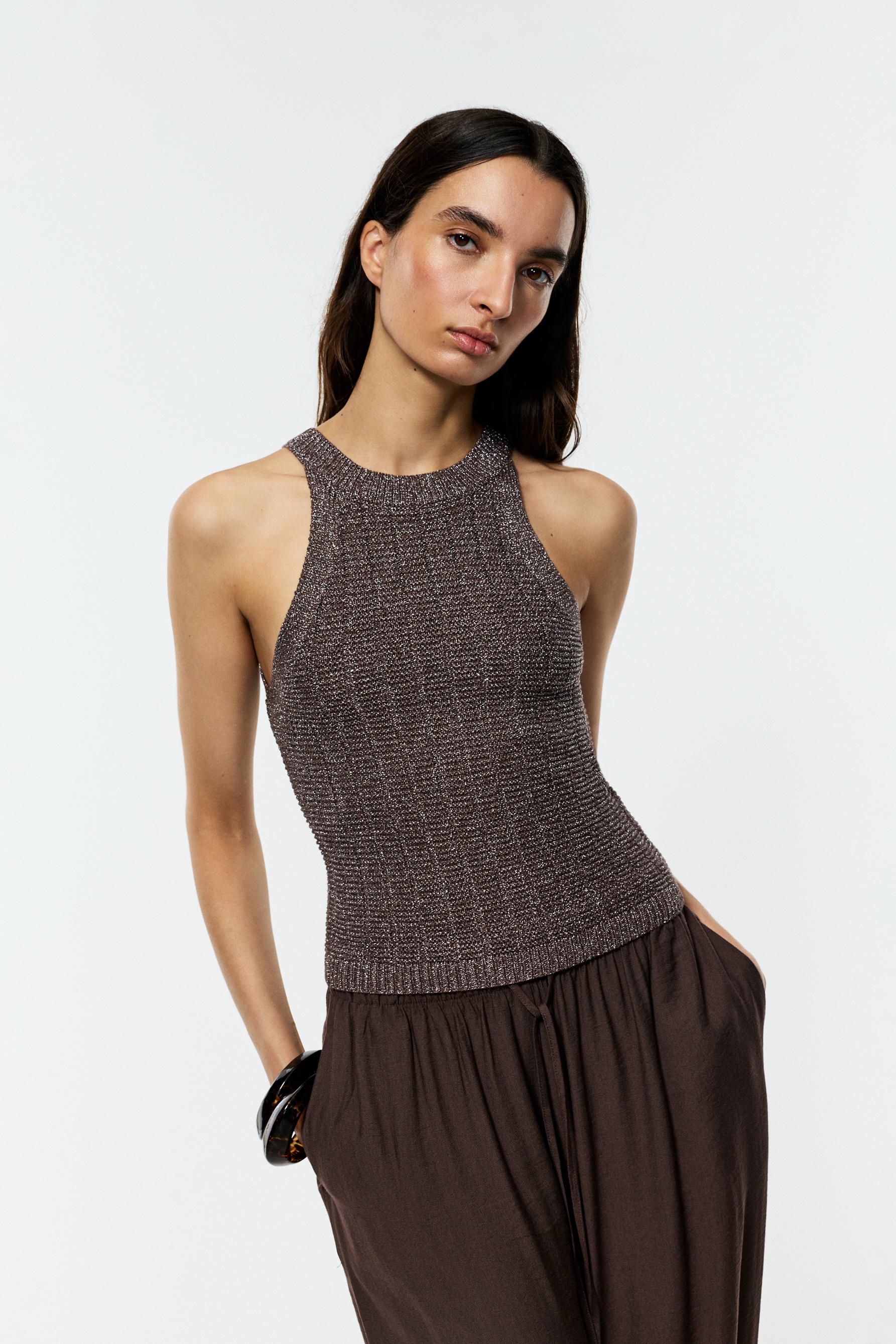 Metallic halter top — BROWN