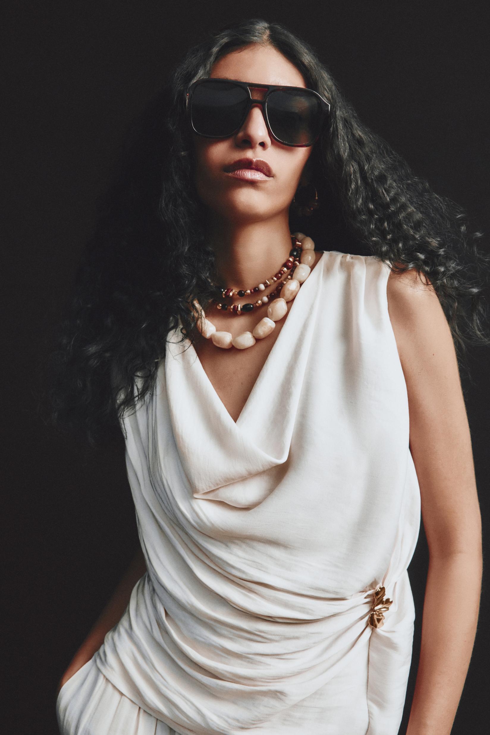 Jewel satin top — CREAM