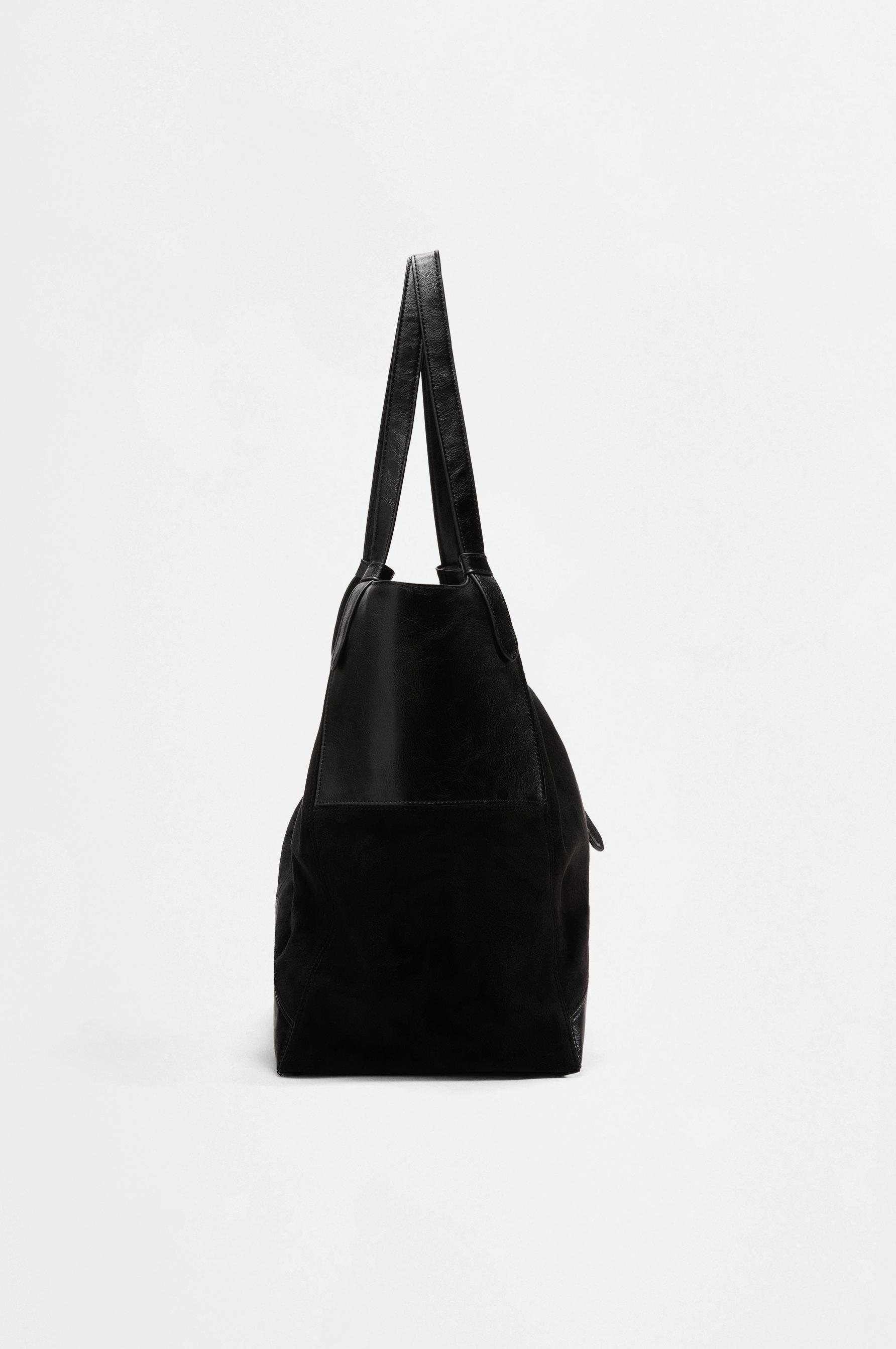 Faux suede patch shopper bag — BLACK