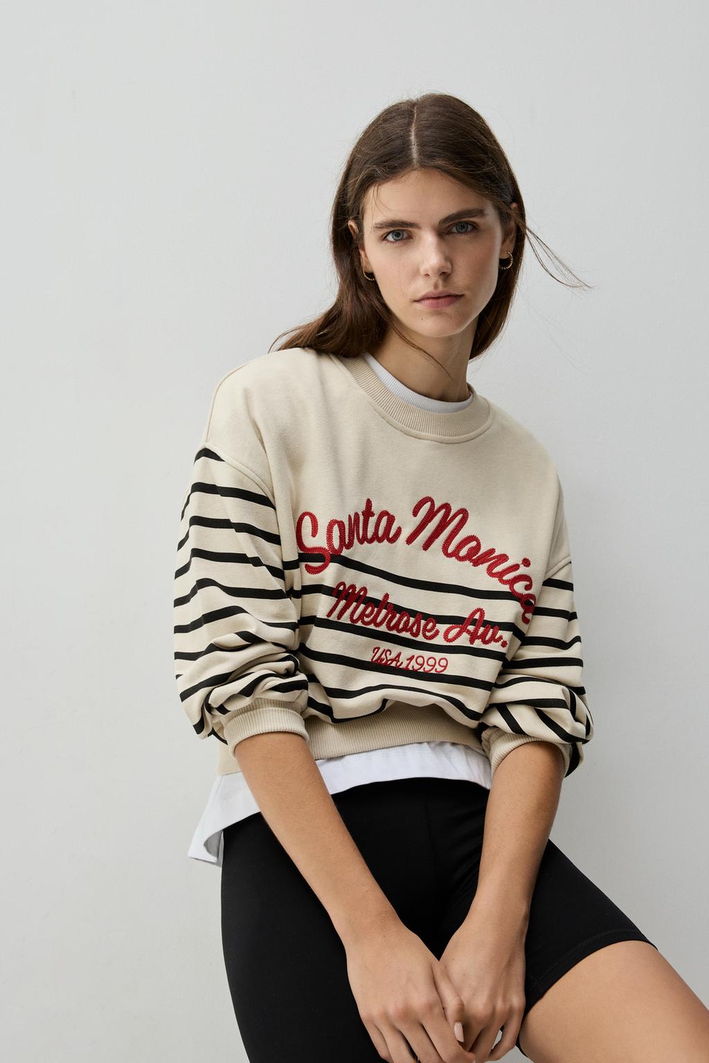 Cropped embroidered and printed sweatshirt