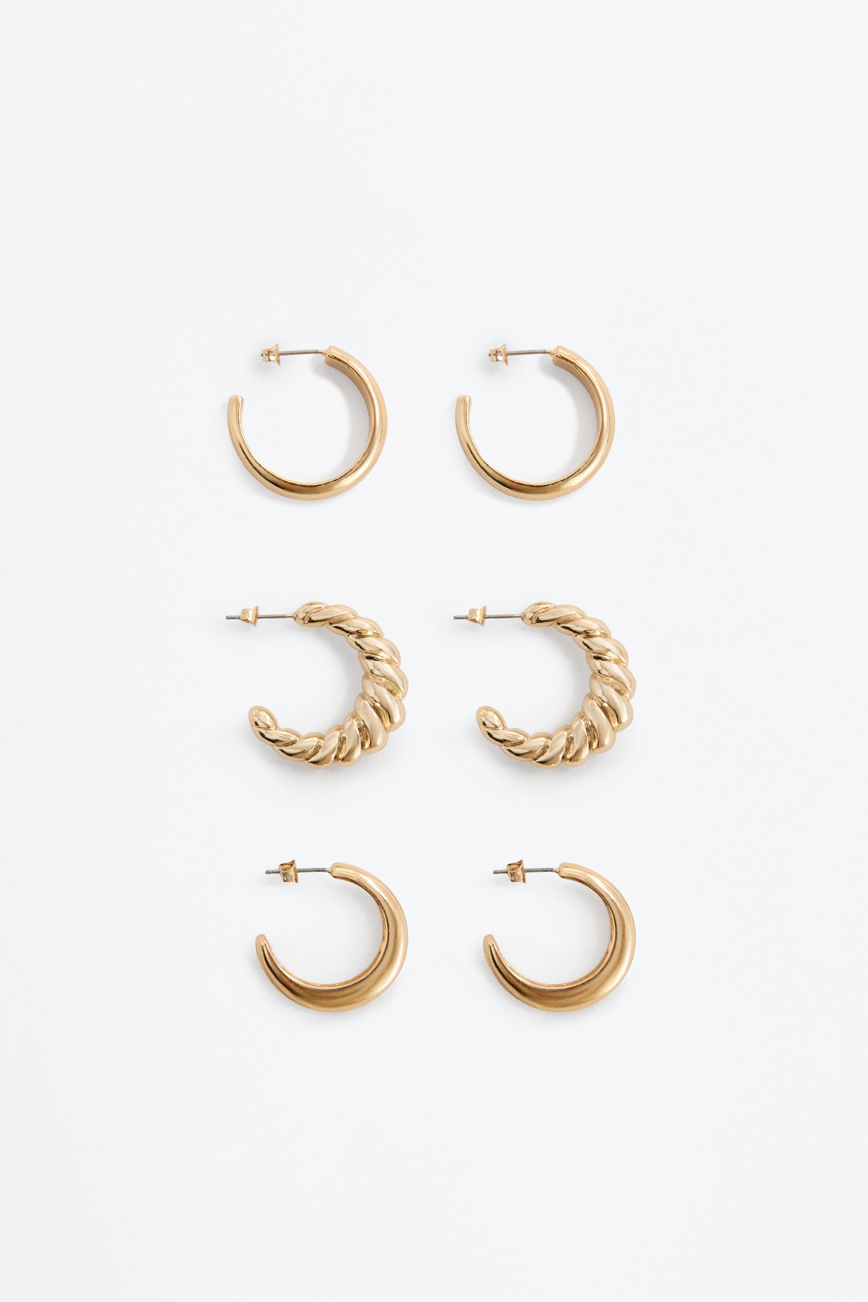 3-pack of assorted hoop earrings — GOLD