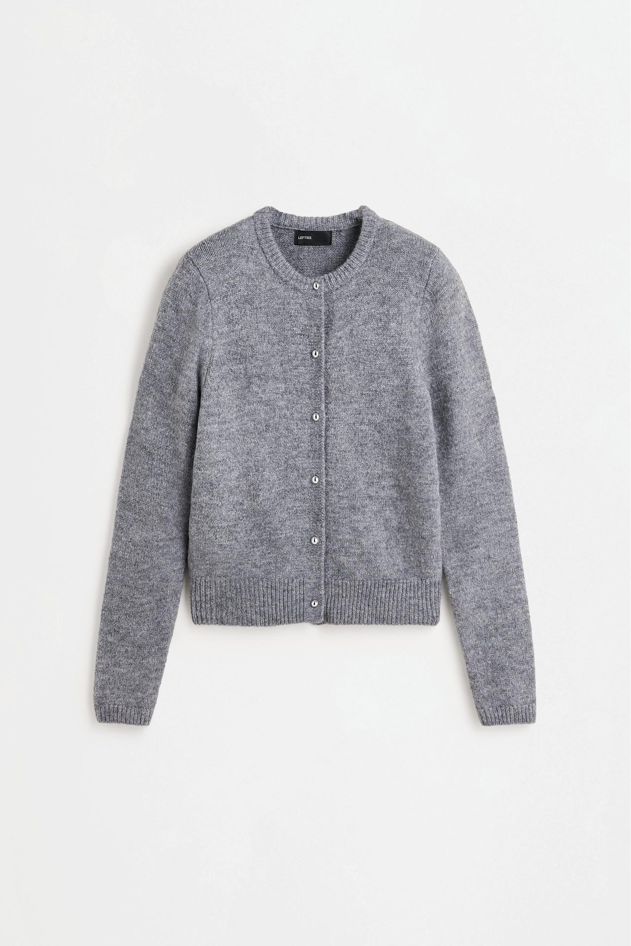 Round neck knit jacket — MEDIUM GREY