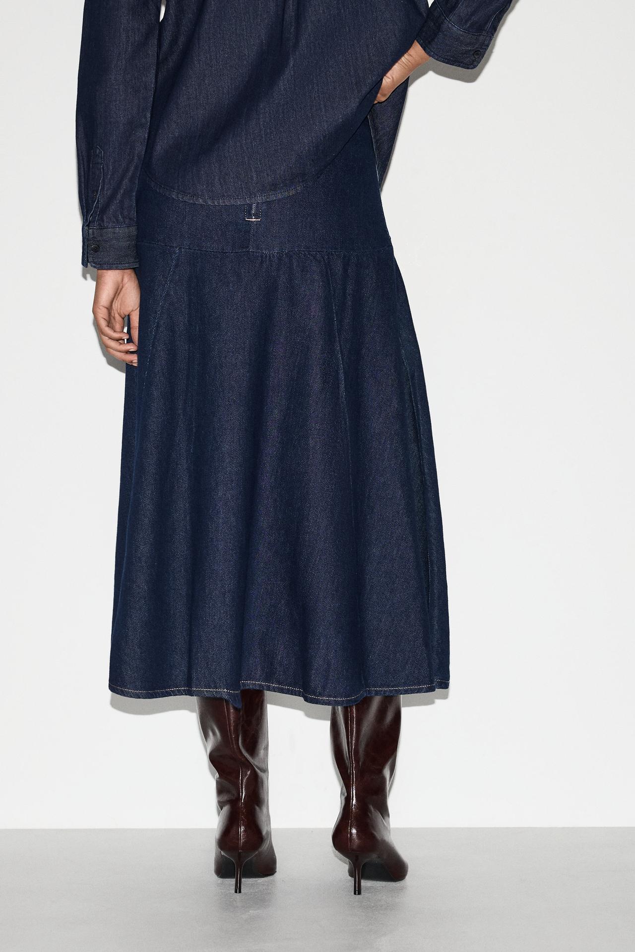 A-line midi denim skirt — NAVY