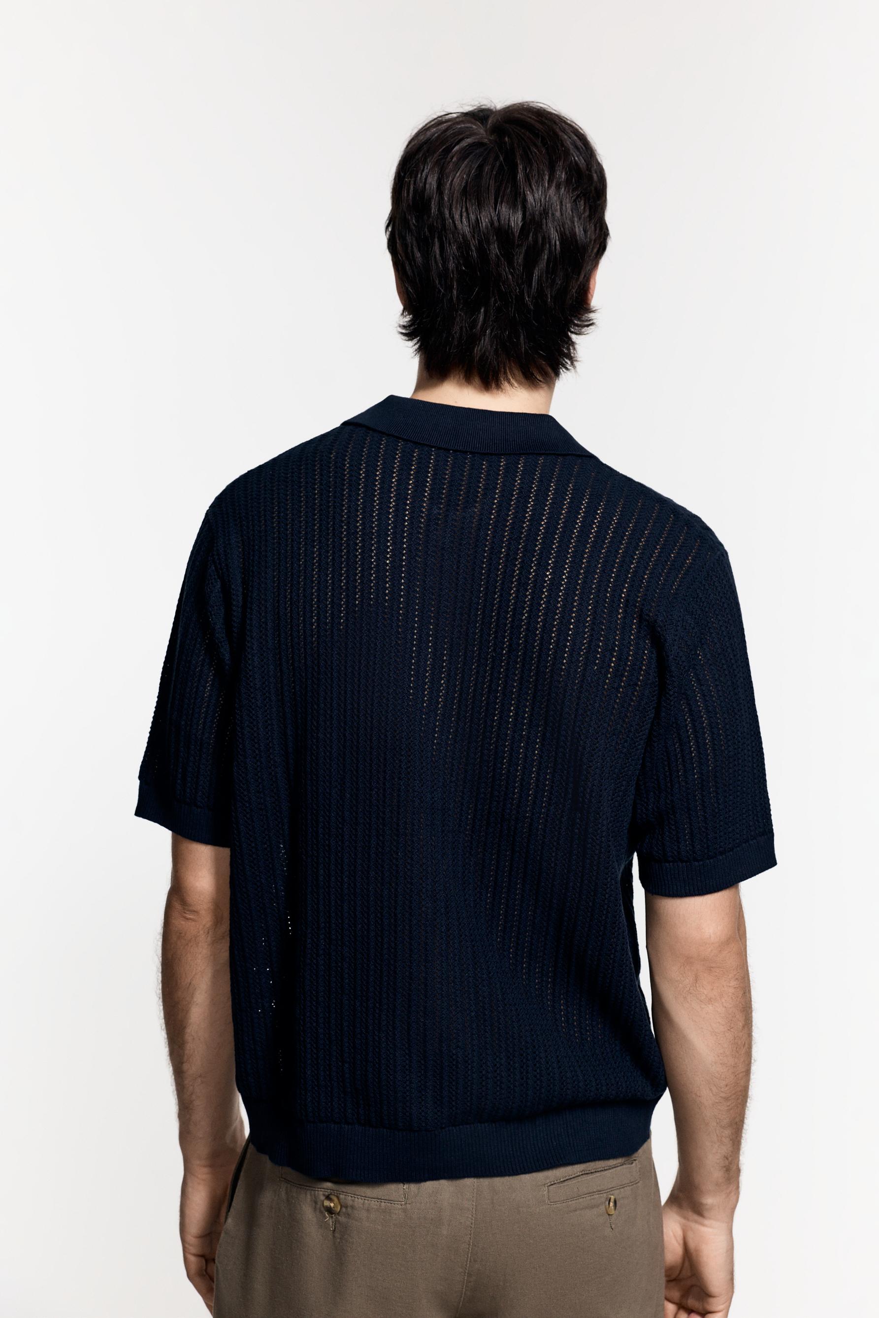 Cutwork knit polo shirt — NAVY