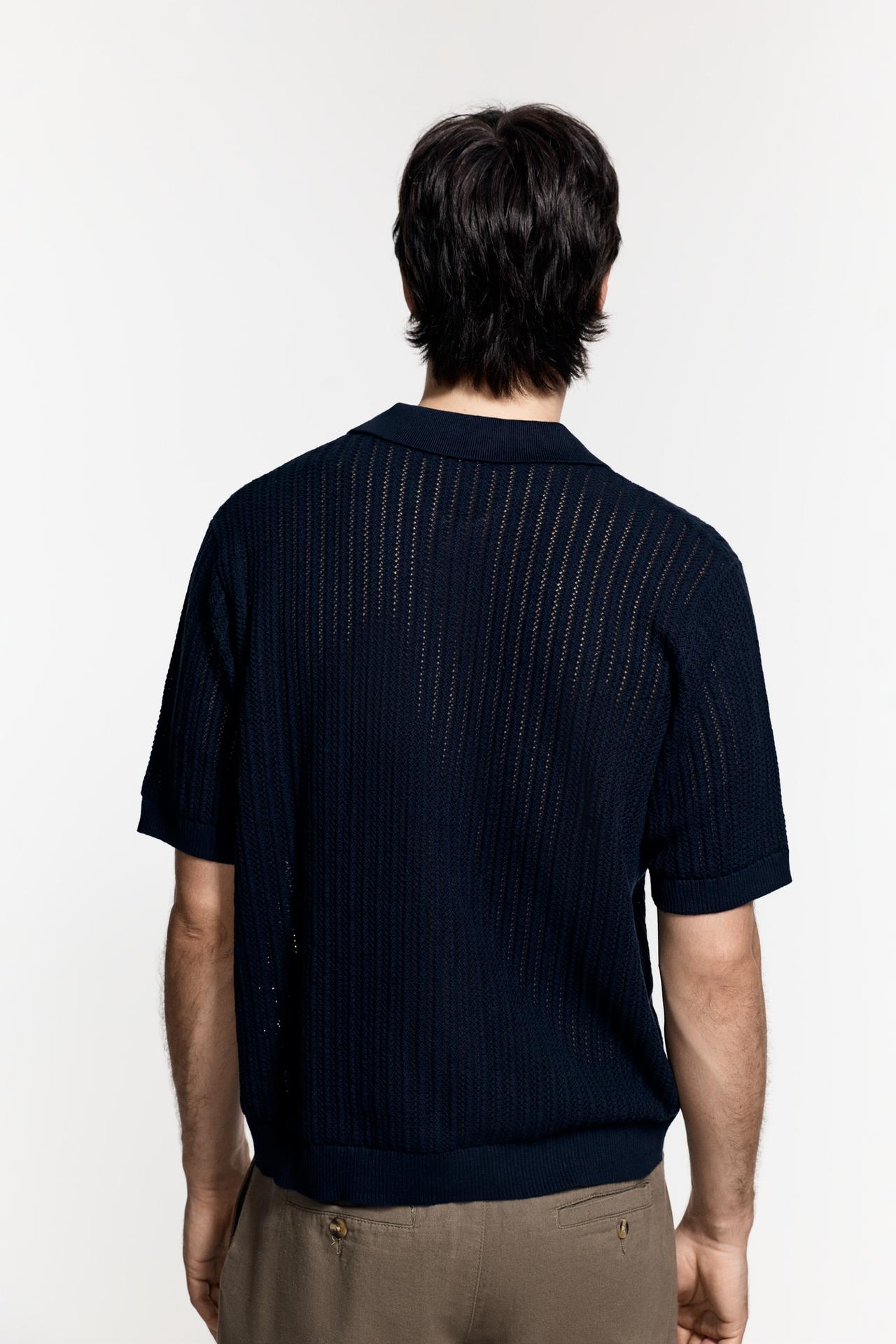 Cutwork knit polo shirt — NAVY