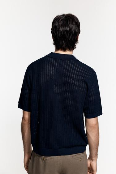 Cutwork knit polo shirt — NAVY 4