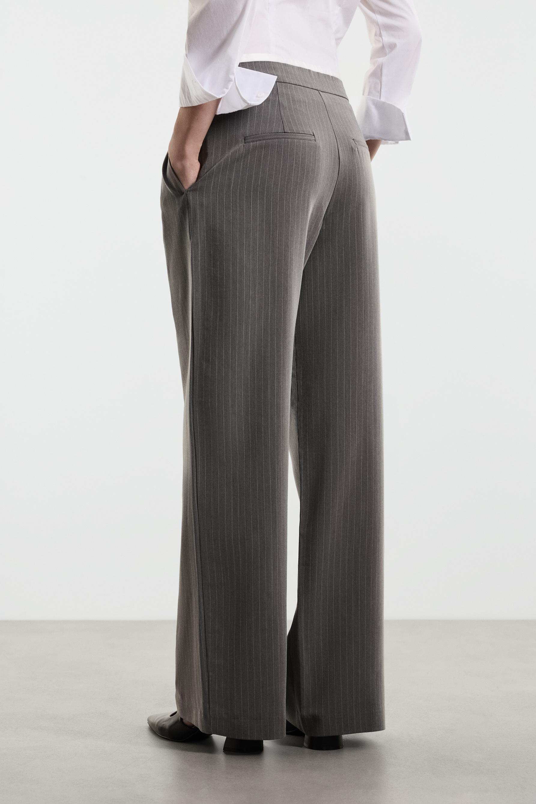 Striped contrast waistband trousers — GREY MARL